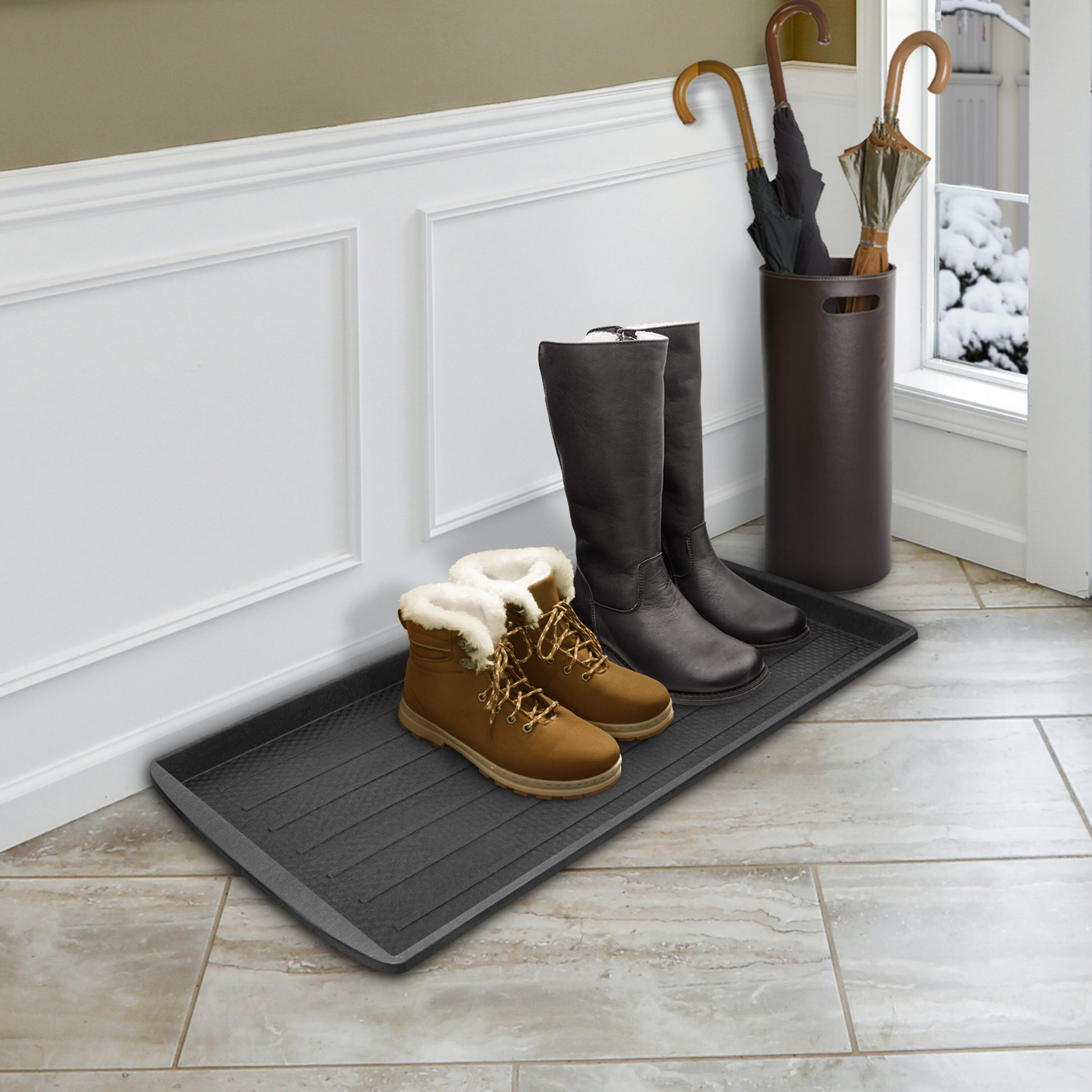 Ottomanson Easy Clean, Waterproof Non-Slip Indoor/Outdoor Rubber Boot Tray, 18 in. x 28 in., Black Tray
