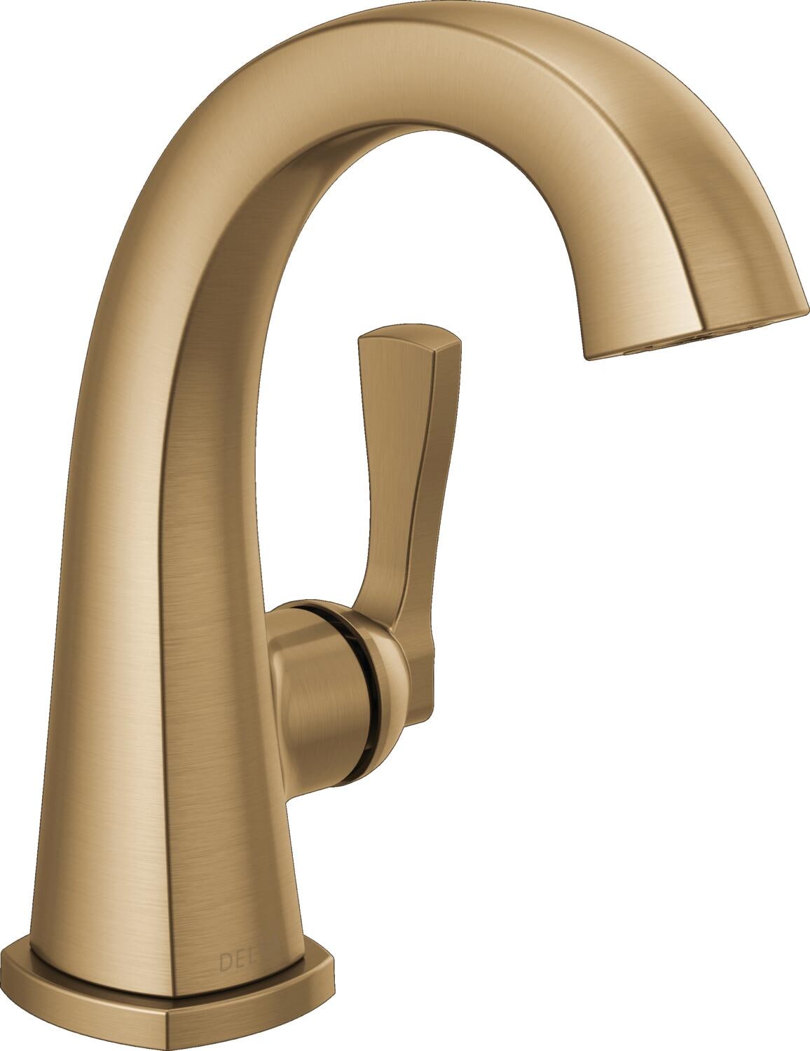 Delta 577-CZ-PR-MPU-DST Stryke Lumicoat Champagne Bronze Single hole 1-handle WaterSense Mid-arc Residential Handle Bathroom Sink Faucet with Drain with Deck Plate