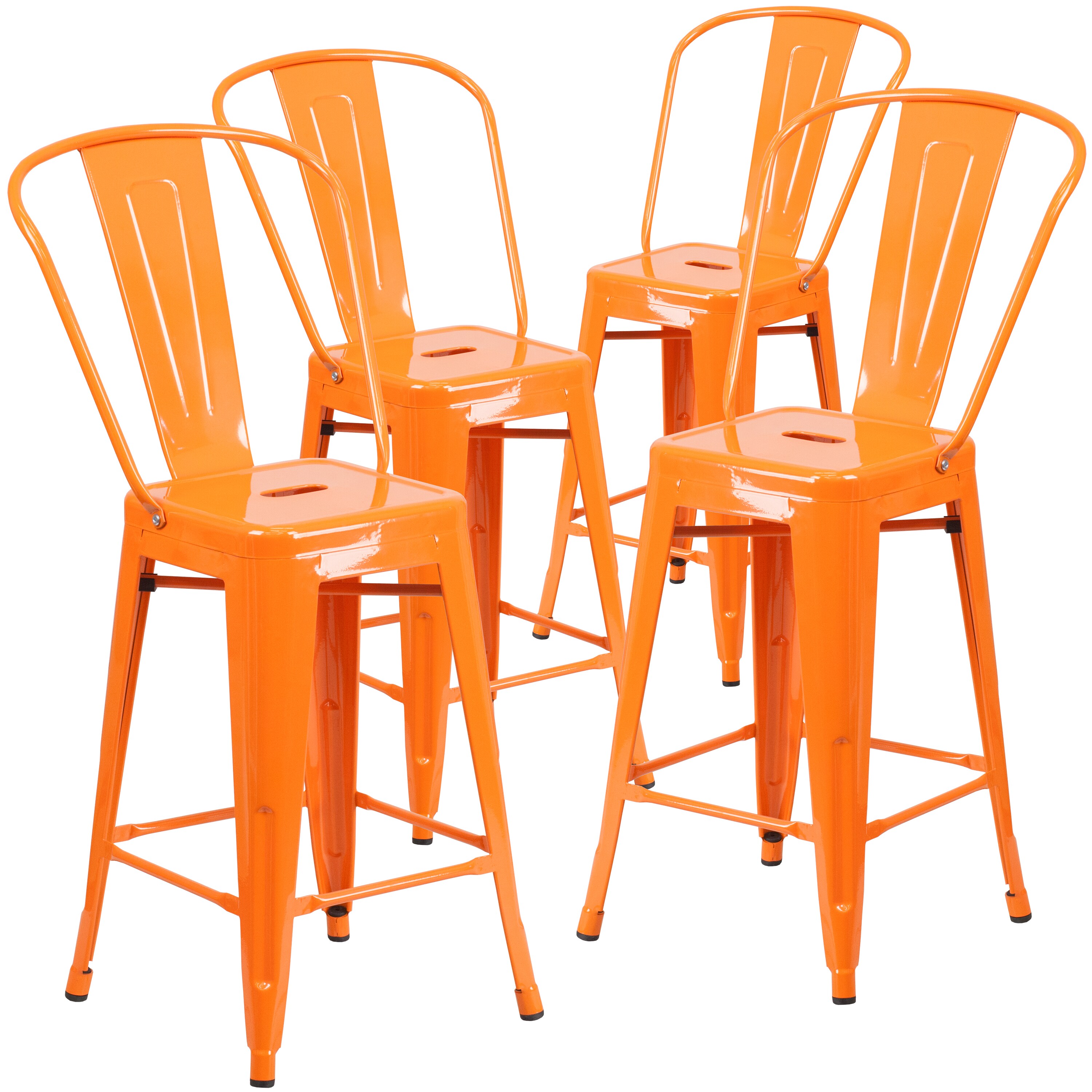 Flash Furniture 889142015291 Lily Commercial Grade 4 Pack 24-in High Orange Metal Indoor-Outdoor Counter Height Stool with Removable Back