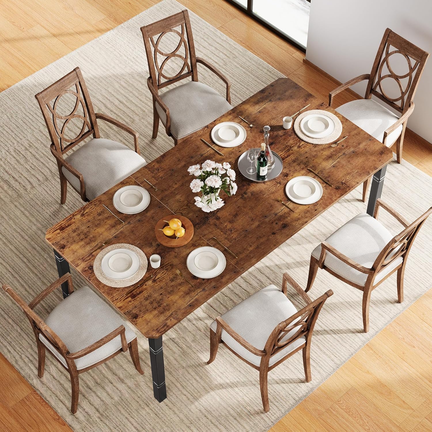 Garvee 79in Large Industrial Dining Table for 6-8 People Rectangular ...