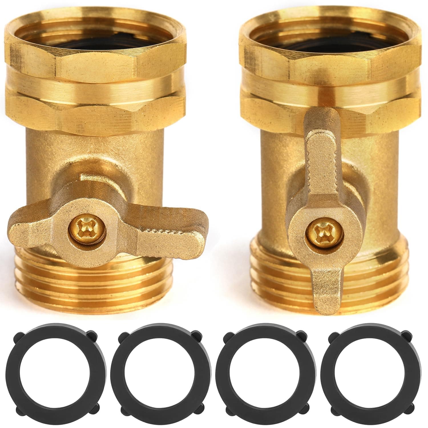 Angel Sar 3.5in L 2-Pack Extended Handle Brass Garden Hose Shut Off Valve with 3/4in Connector and Washers Gold Water Shutoff Valve