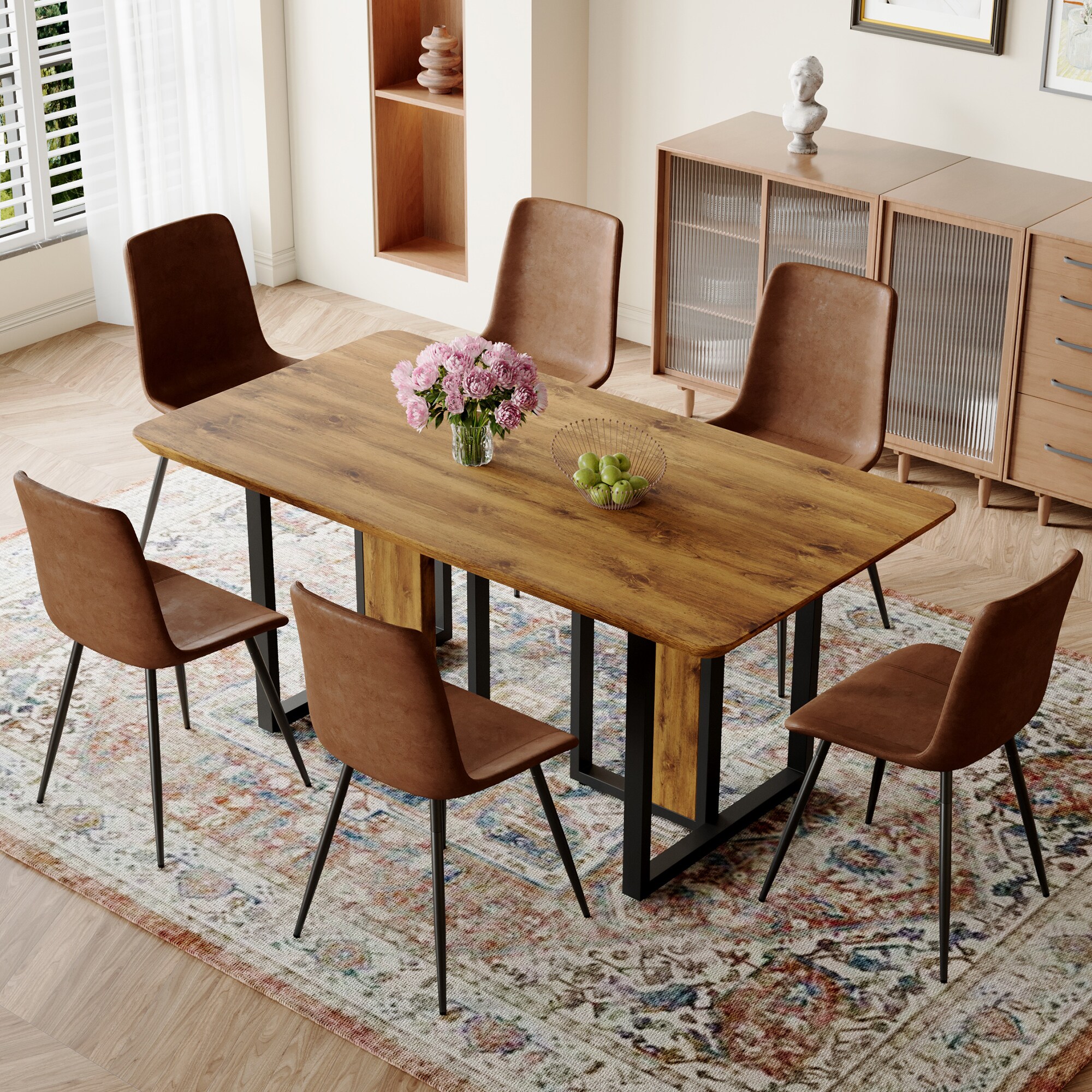 Siavonce XH01954 Black,Brown Contemporary/Modern Dining Room Set with Rectangular Table ( Seats 6 )