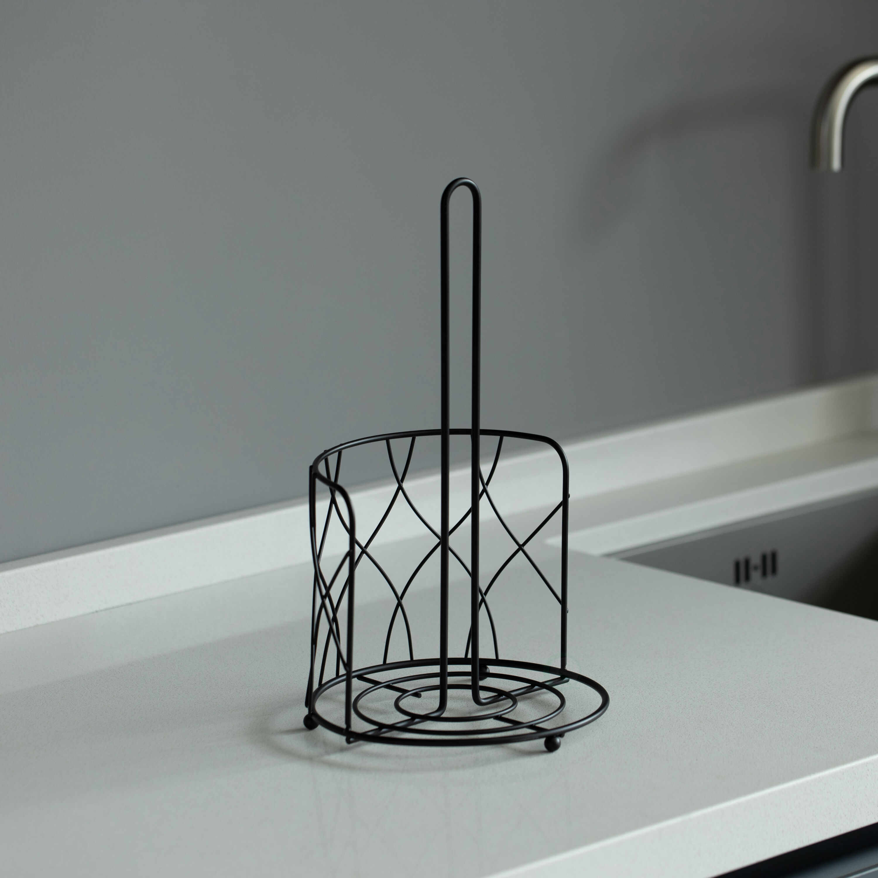 Freestanding Black Iron Paper Towel Holder Stand with Decorative Frame