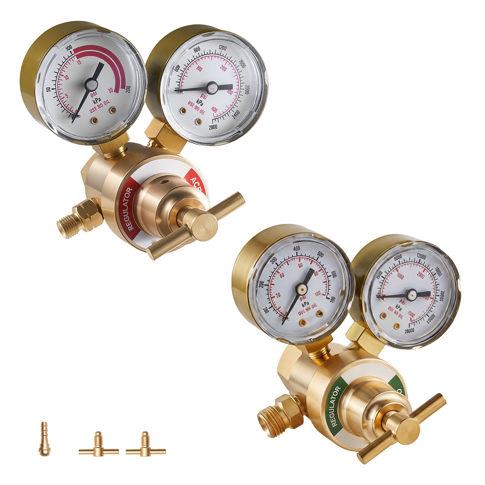 VEVOR Oxygen Acetylene Regulator Set Oxy-Acetylene Regulators 0-4000PSI and 0-400PSI Welding Gas Gauges with CGA-540/CGA-200 Inlet Connection and 3/8in-24 Outlet Connection T-Handle Adjustment