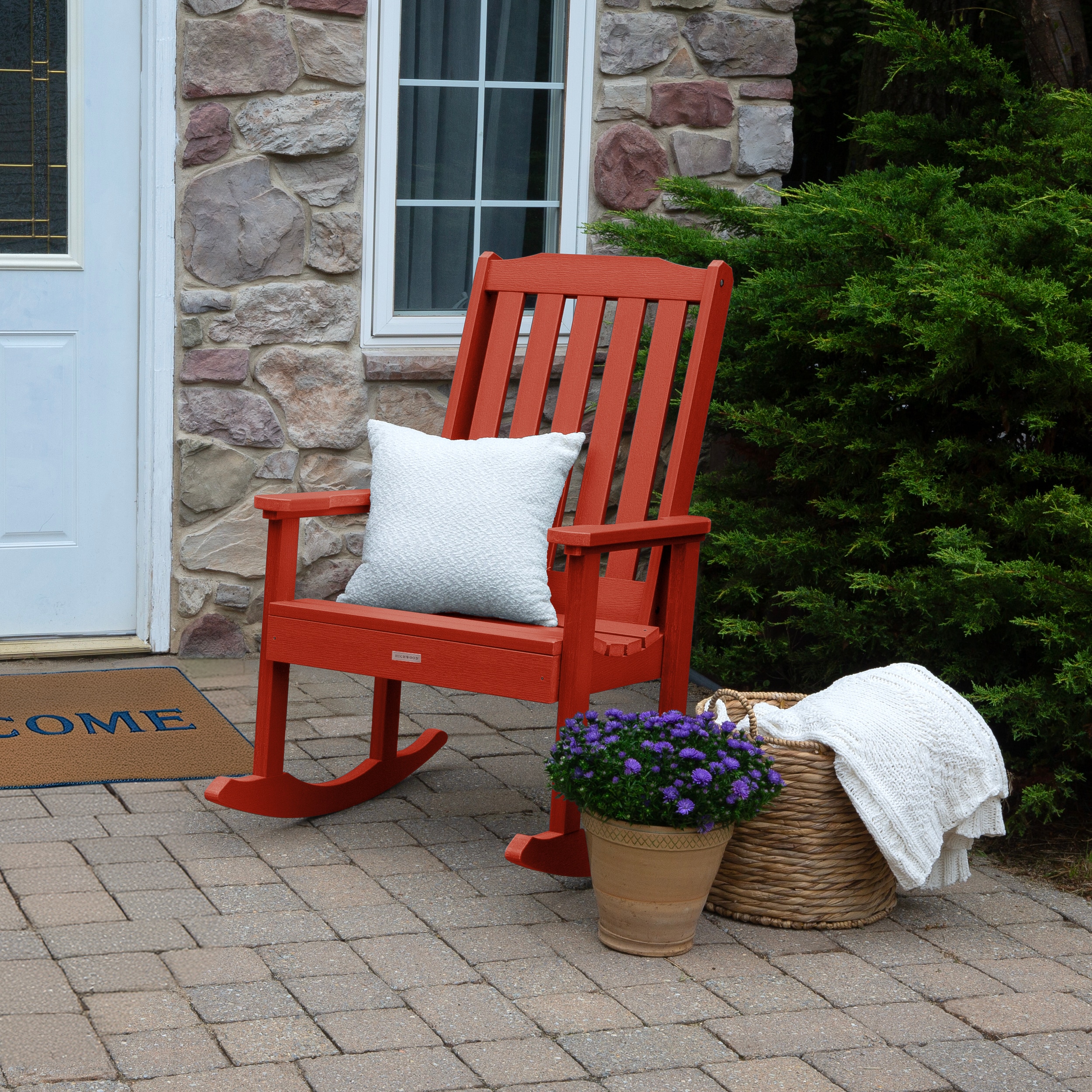 highwood AD-RKCH1-RED Lehigh Rustic Red Poly-lumber Frame Rocking Chair with Slat Seat