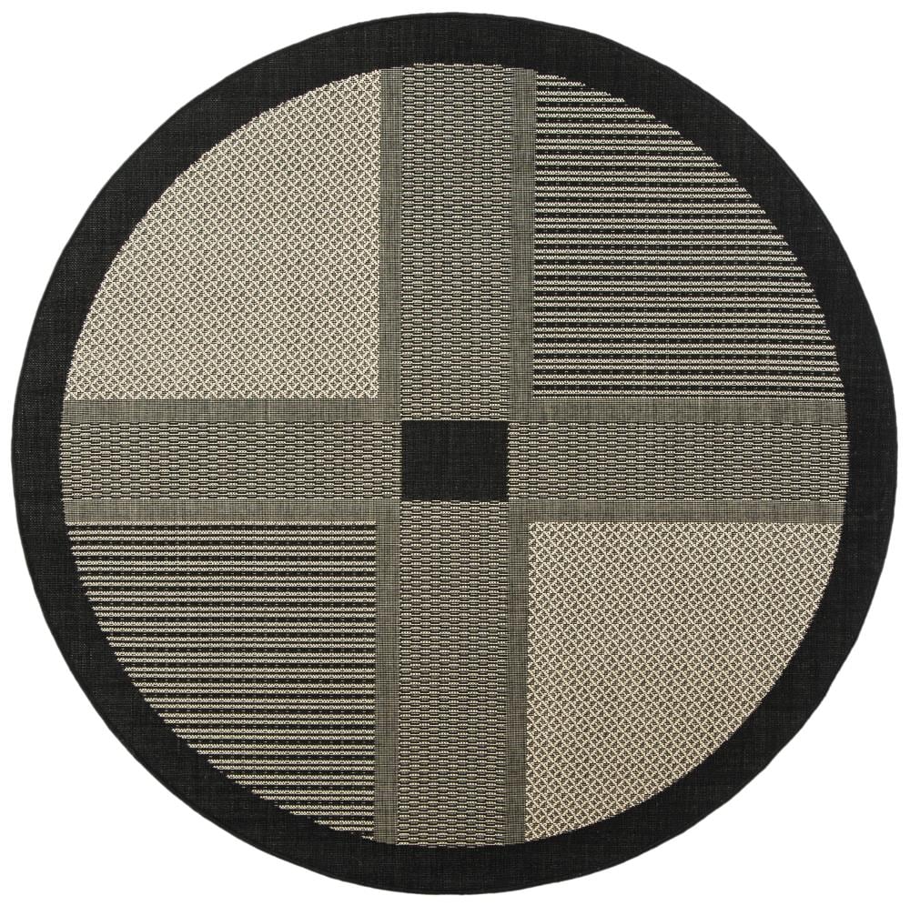 Safavieh CY1928-3908-7R Courtyard Checkmate 7 x 7 (ft) Loomed Polypropylene Black/Sand Round Indoor/Outdoor Geometric Coastal Area rug