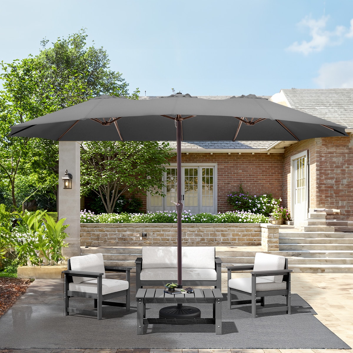 JEAREY ZJGLZDTY-CO 10-ft and 15-ft Iron Market Patio Umbrella with Push-button Tilt and No-tilt Options
