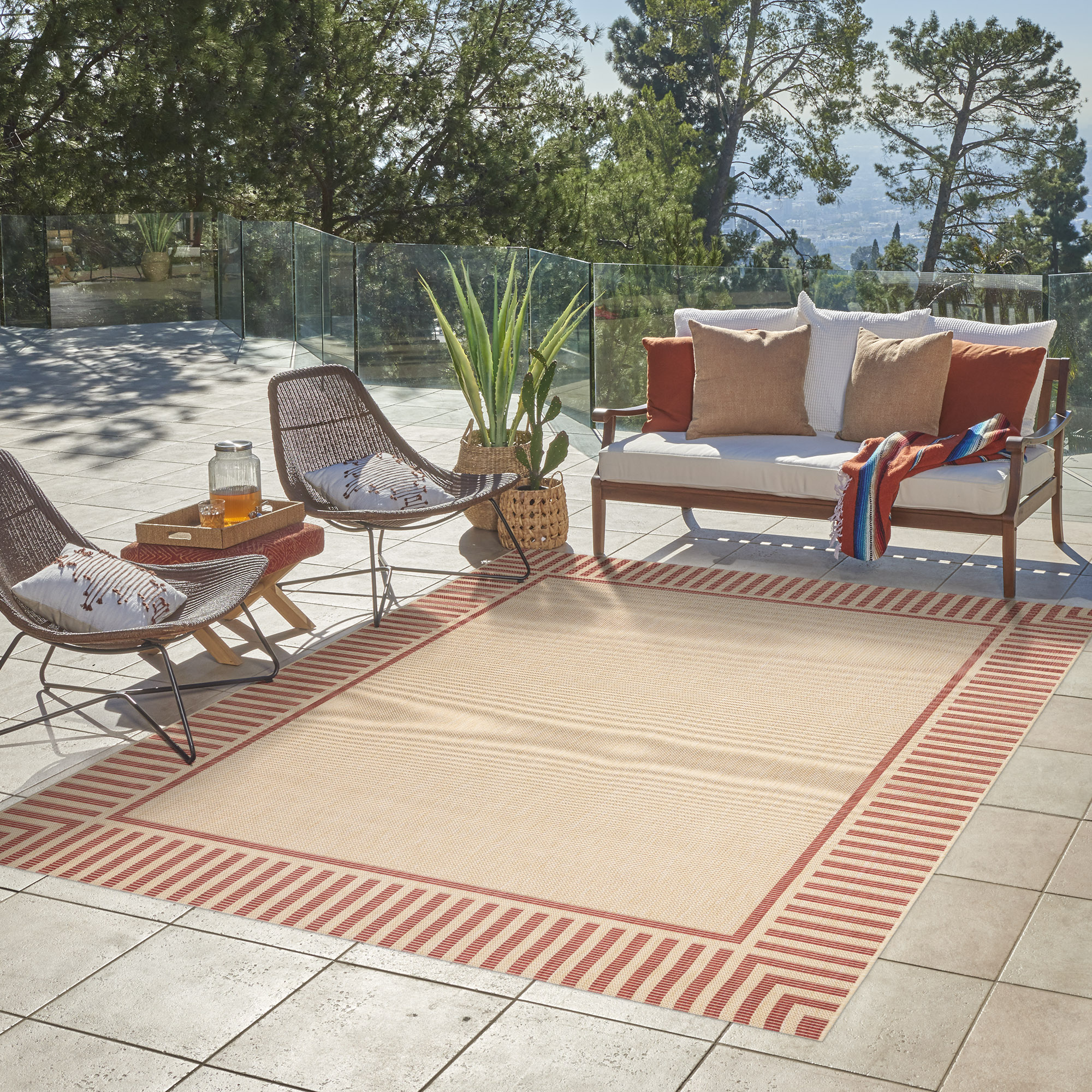 GERTMENIAN 25425 8 x 10 (ft) Polypropylene Red/Sand Rectangular Indoor/Outdoor Stripe Area rug