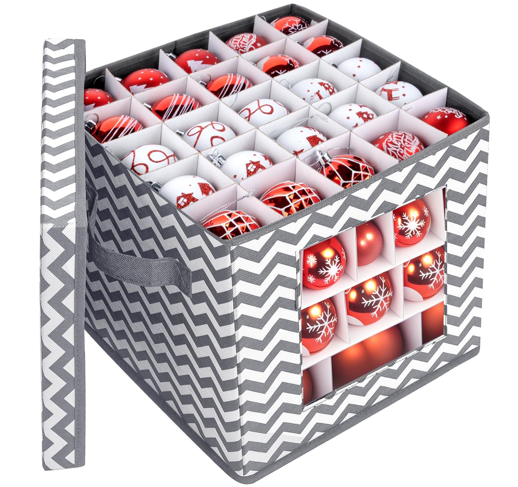 KIWDZFU  Christmas Ornament Storage Box with Lid for 83pcs 3cm to 10cm Balls Nonwoven Fabric Organizer with Handles and Window 12in Cube