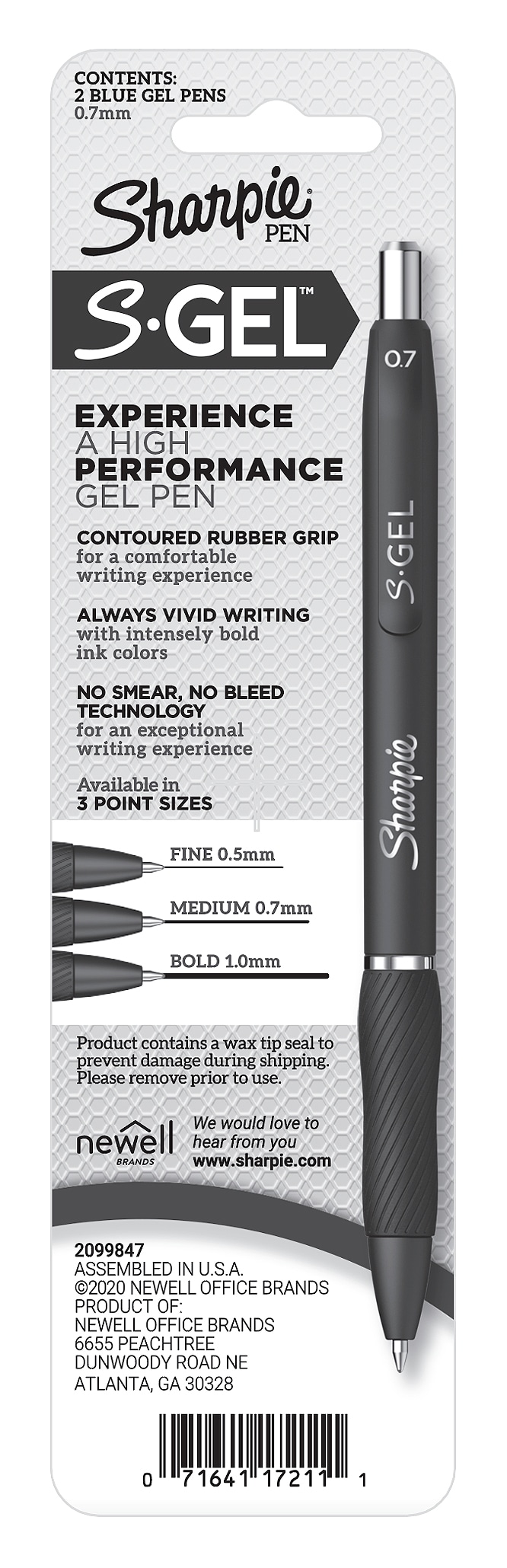 Sharpie Gel 0.7MM 2CT Blue - Medium Size Gel Pen with No Smear, No