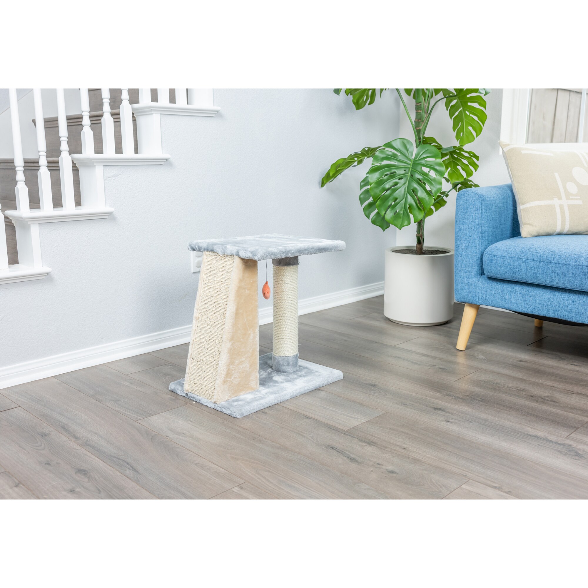 Gray and Beige Sisal Carpet Two-Level Cat Scratcher