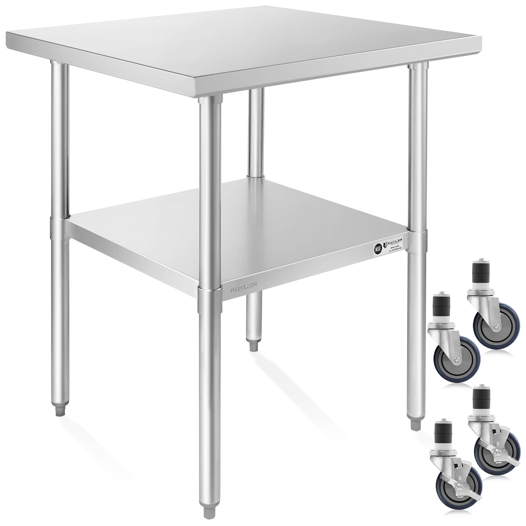 KUTLER PREP-KT-03-4W. 24 x 24-in NSF Commercial Stainless Steel Prep and Work Table w Wheels