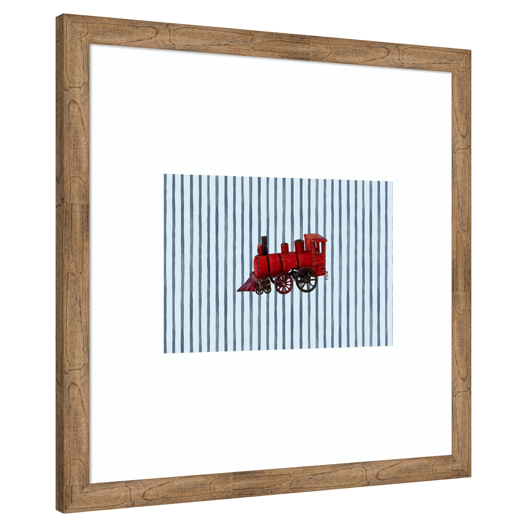 Amanti Art Red Steam Train Blue Stripes by Wild Violets Wood Framed ...