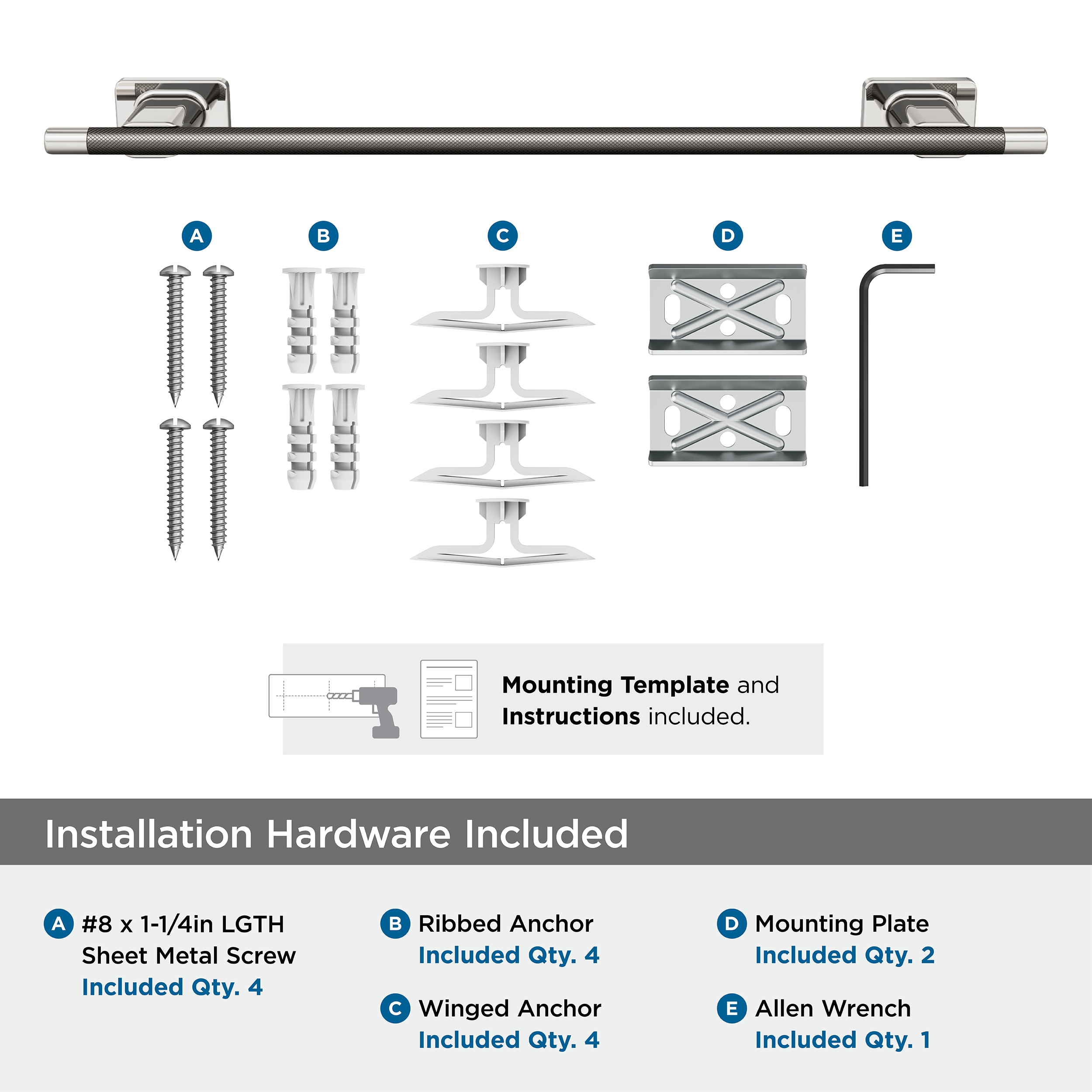 Polished Nickel and Gunmetal 18-Inch Wall Mounted Towel Bar