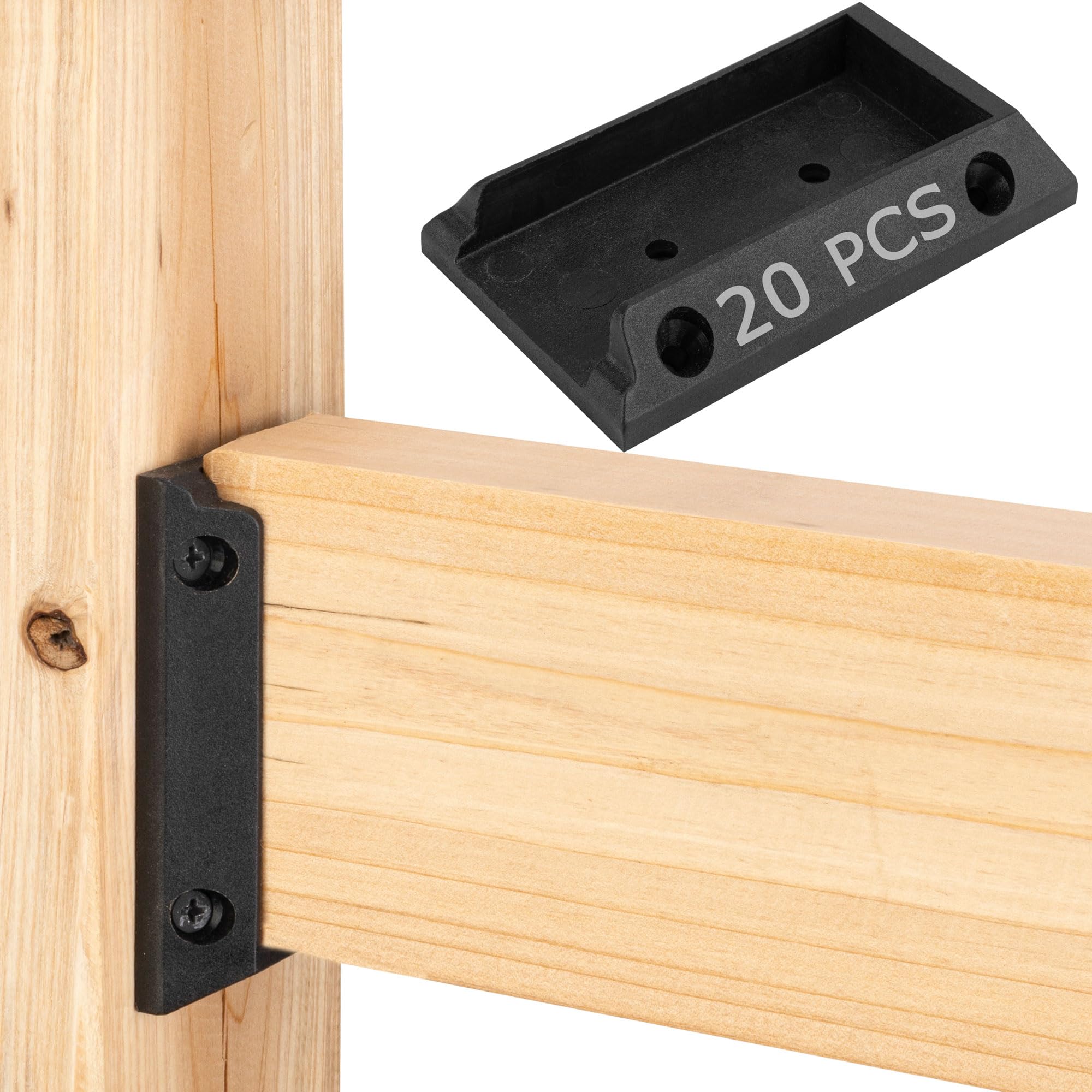 Afoxsos  20pcs Deck Railing Brackets for 2x4 Wood Black PP Plastic Railing Mount Kit with 120 Self Tapping Screws for Outdoor Fence Porch