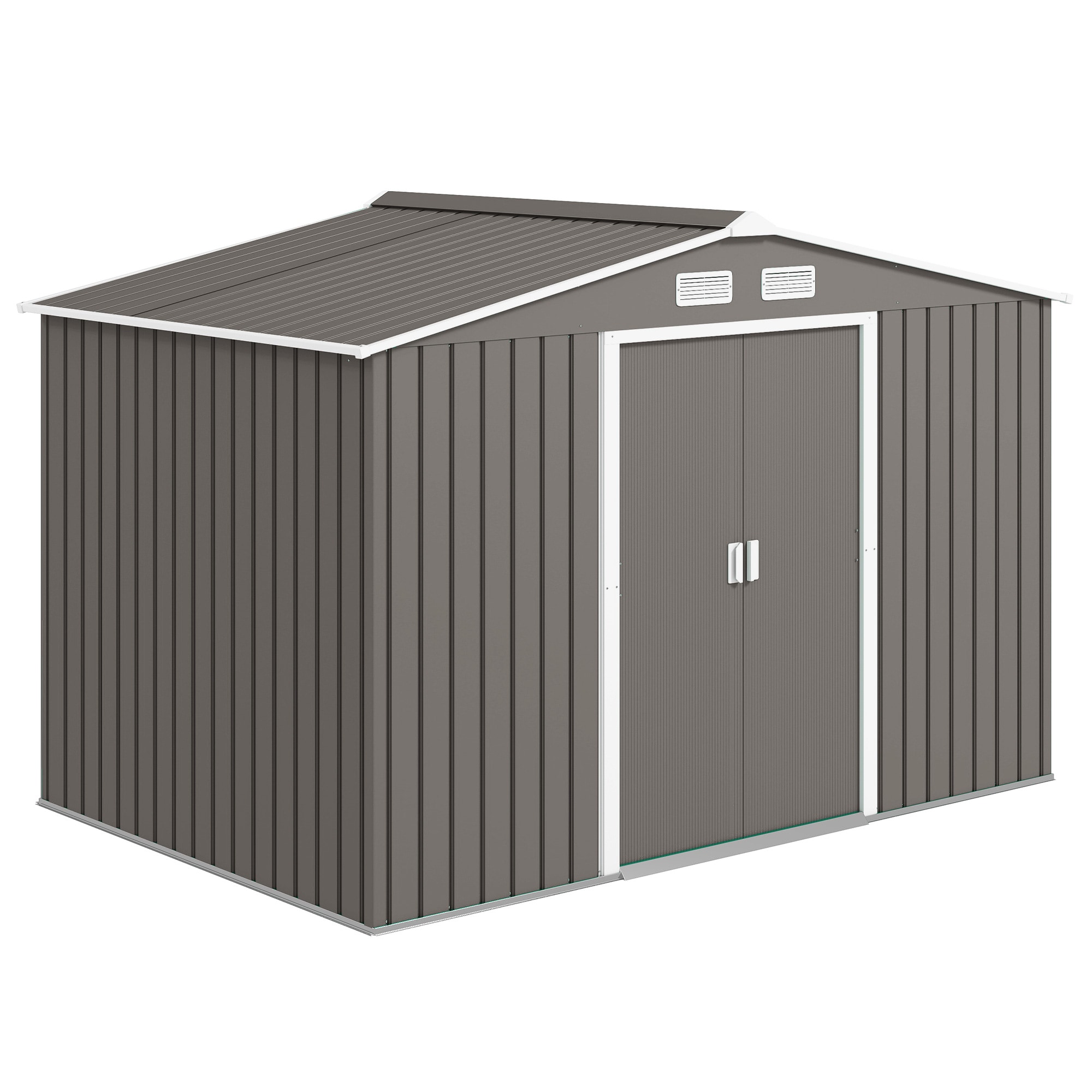 Outsunny 845-031GY 9ft x 6ft Outdoor Storage Shed Garden Tool Metal Shed with Foundation Kit Double Lockable Door Air Vents and Sloping Roof for Backyard Patio Lawn Gray