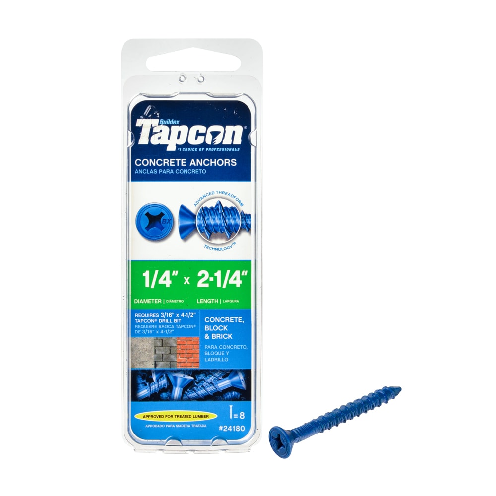 Tapcon 24180 1/4-in x 2-1/4-in Concrete Screws Anchors 8 -Pack