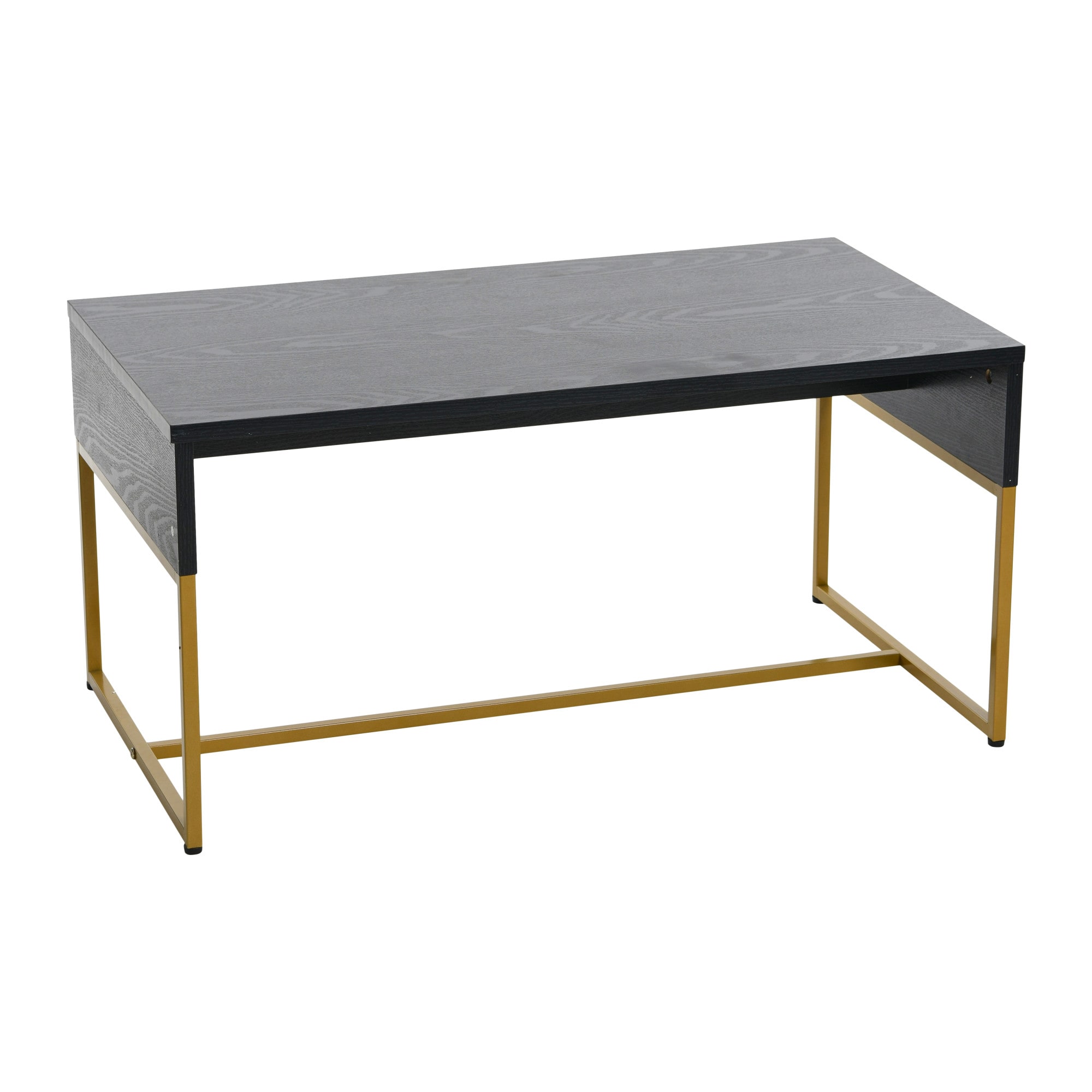 Household Essentials HH8273-1 Wrap Rectangular Coffee Table Black Oak Wood Grain and Black Metal
