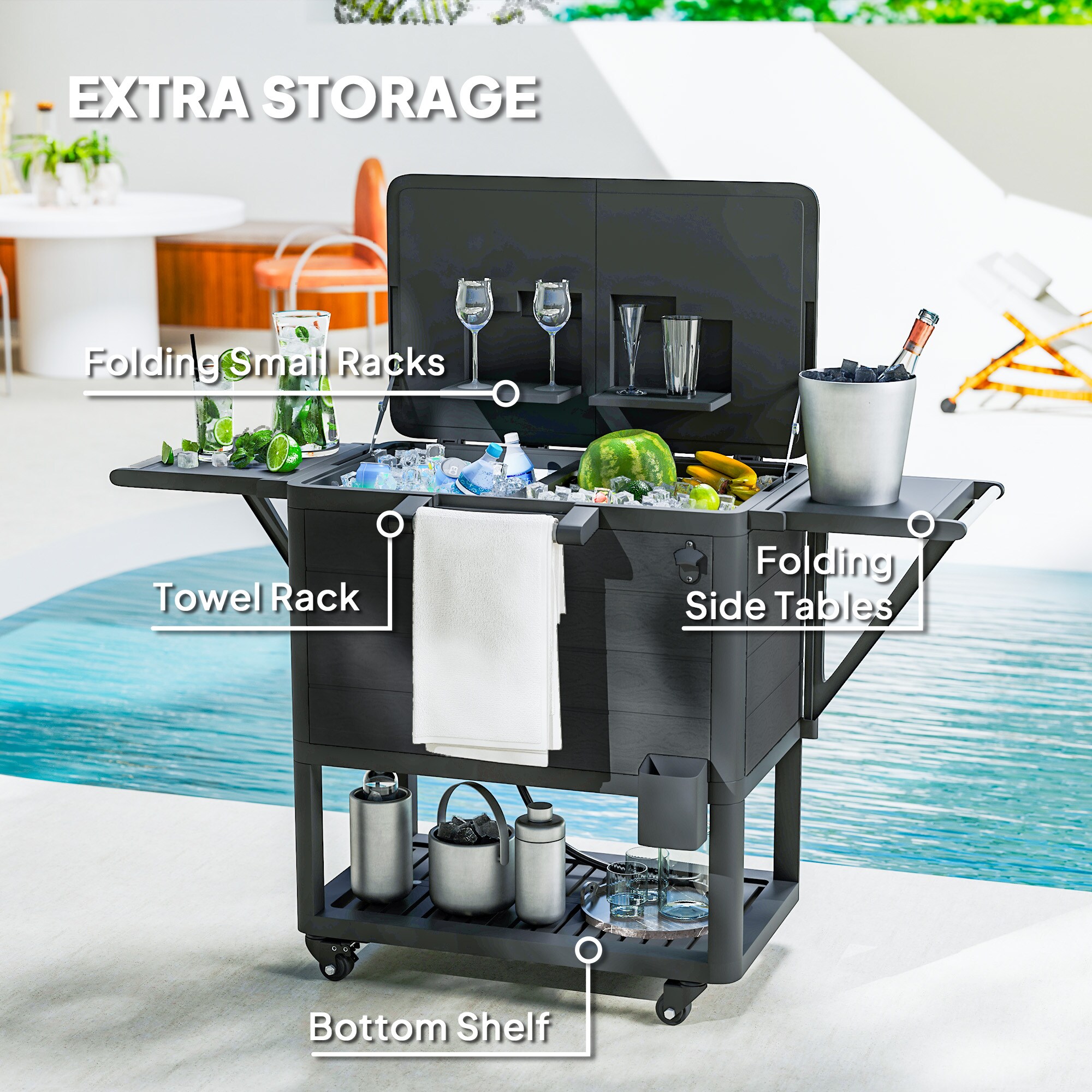 Outsunny 104 Quart Patio Cooler Cart Outdoor Beverage Rolling Ice