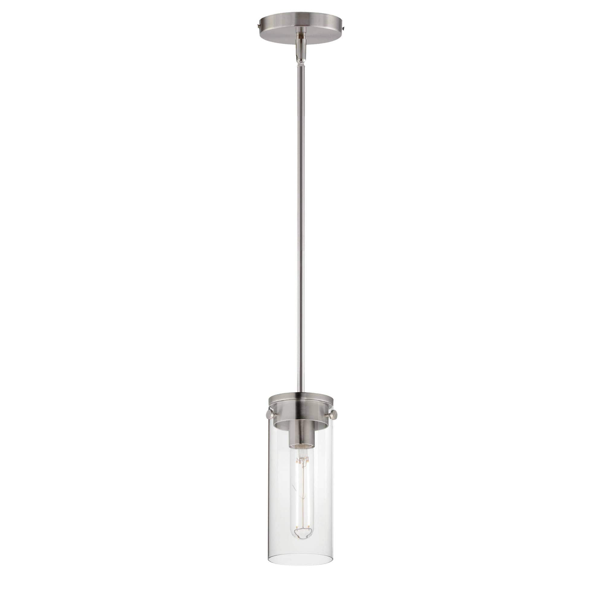 Maxim Lighting A-MX-12406CLSN Pinn 1 - Light Satin Nickel / Silver Transitional Incandescent Glass And Steel Pendant Light