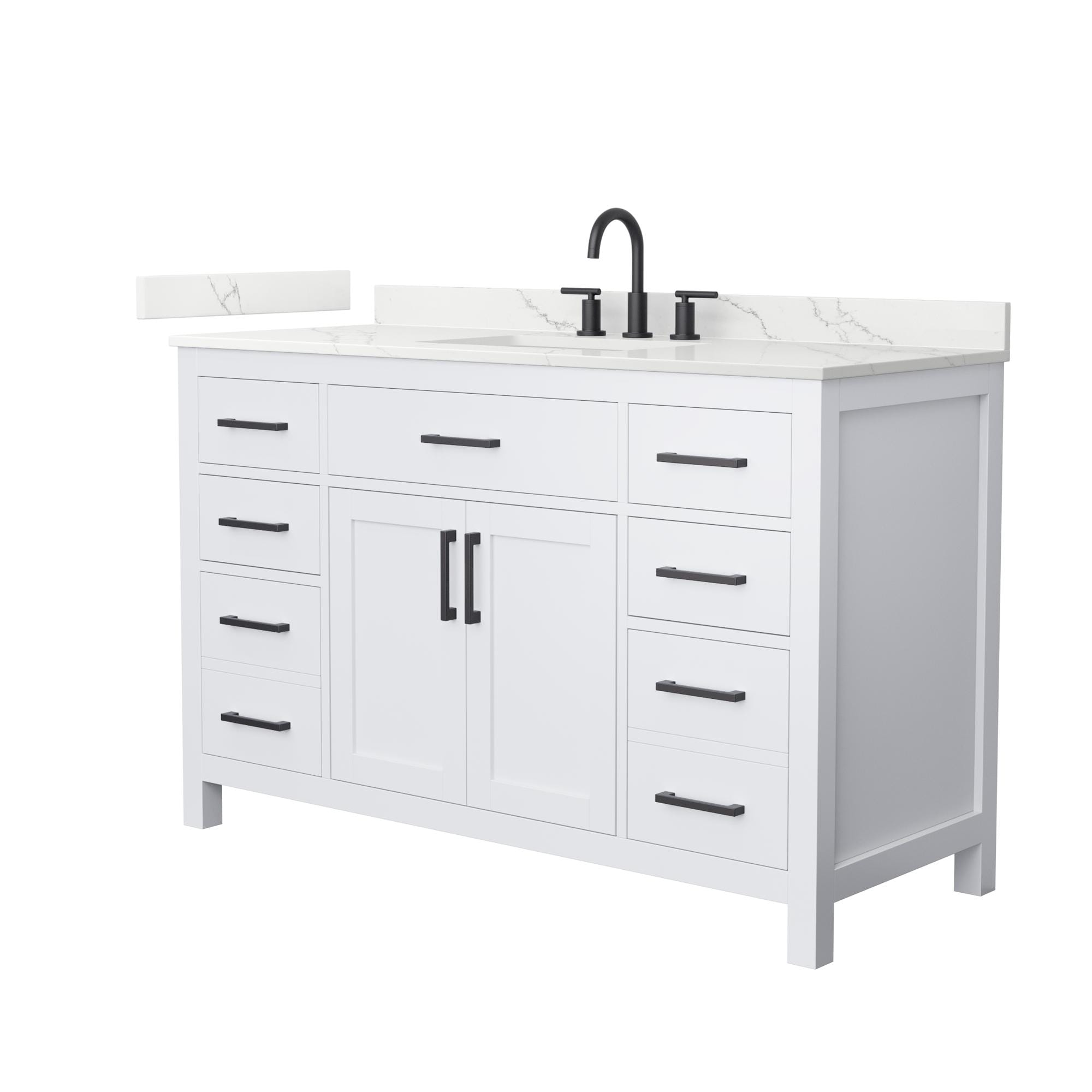 Wyndham Collection Beckett 54-in White with Matte Black Trim Undermount Single Sink Bathroom Vanity with Giotto Quartz Quartz Top