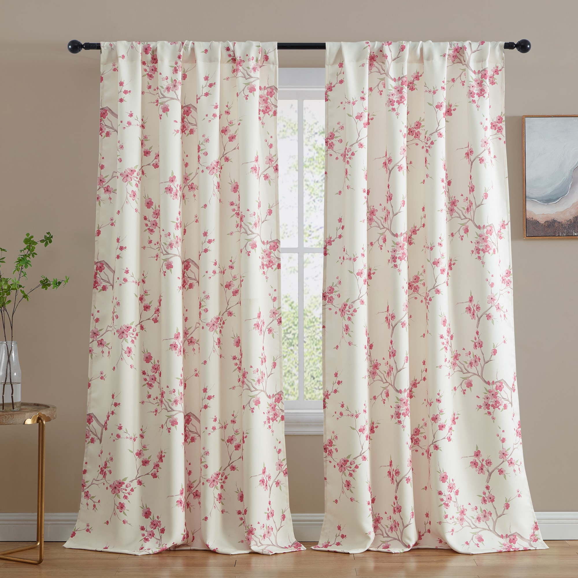 HLC -  Jasmine Floral Room Darkening Window Curtain Rod Pocket Pole Top Panels - Set Of 2