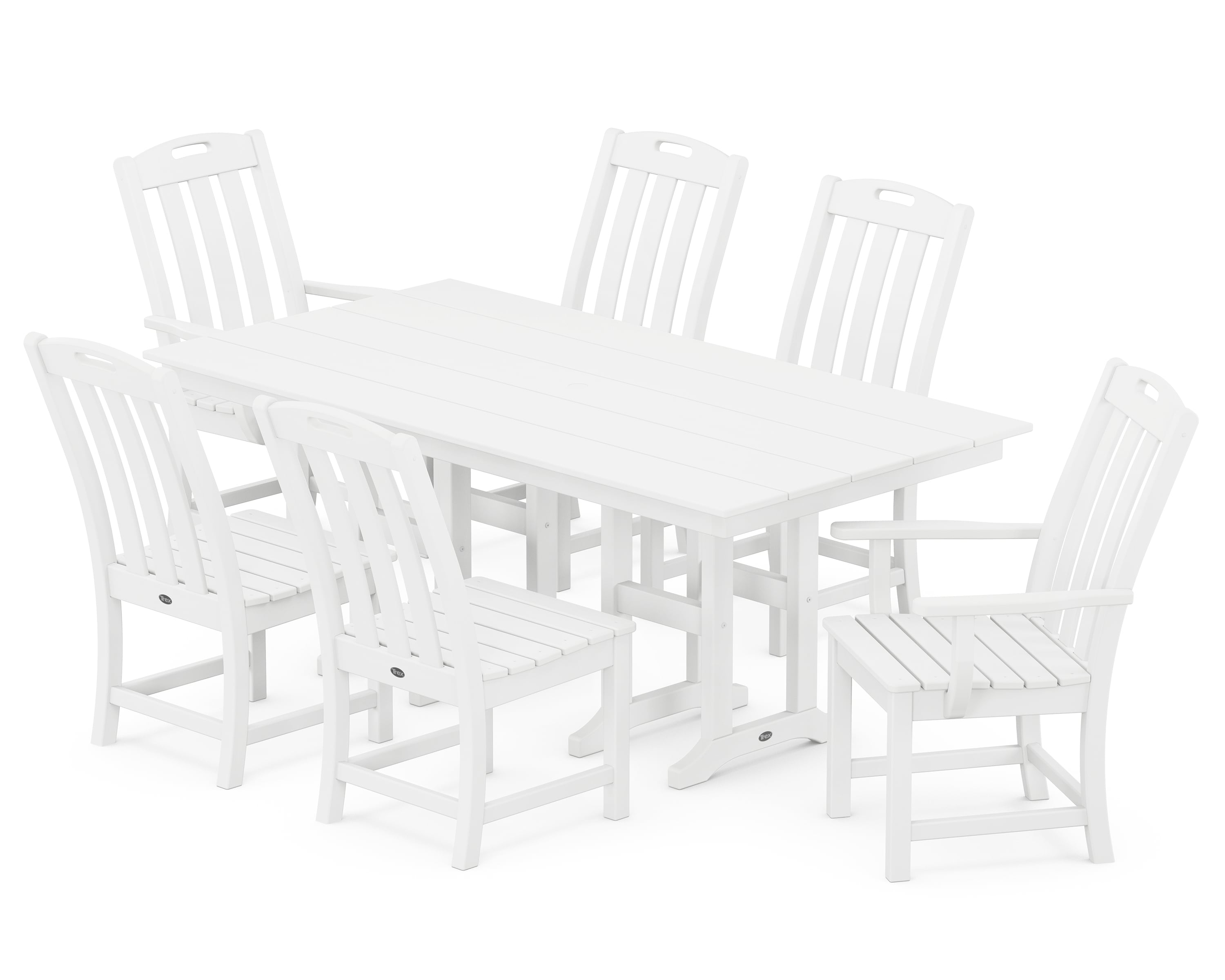 Trex Outdoor Furniture TXS669-1-CW Yacht Club 7 -Piece Classic White Patio Dining Set Plastic Rectangle Table with 6 Stationary Chairs