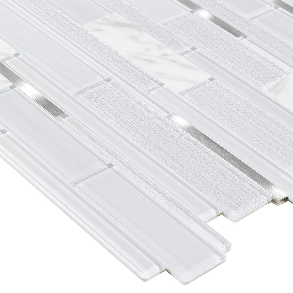 Peel&Stick Tile Polar Lights White 12-in x 13-in Glossy Glass; Metal; Stone Marble Linear Marble Look Peel and Stick Wall Tile (0.998-sq. ft/ Piece)