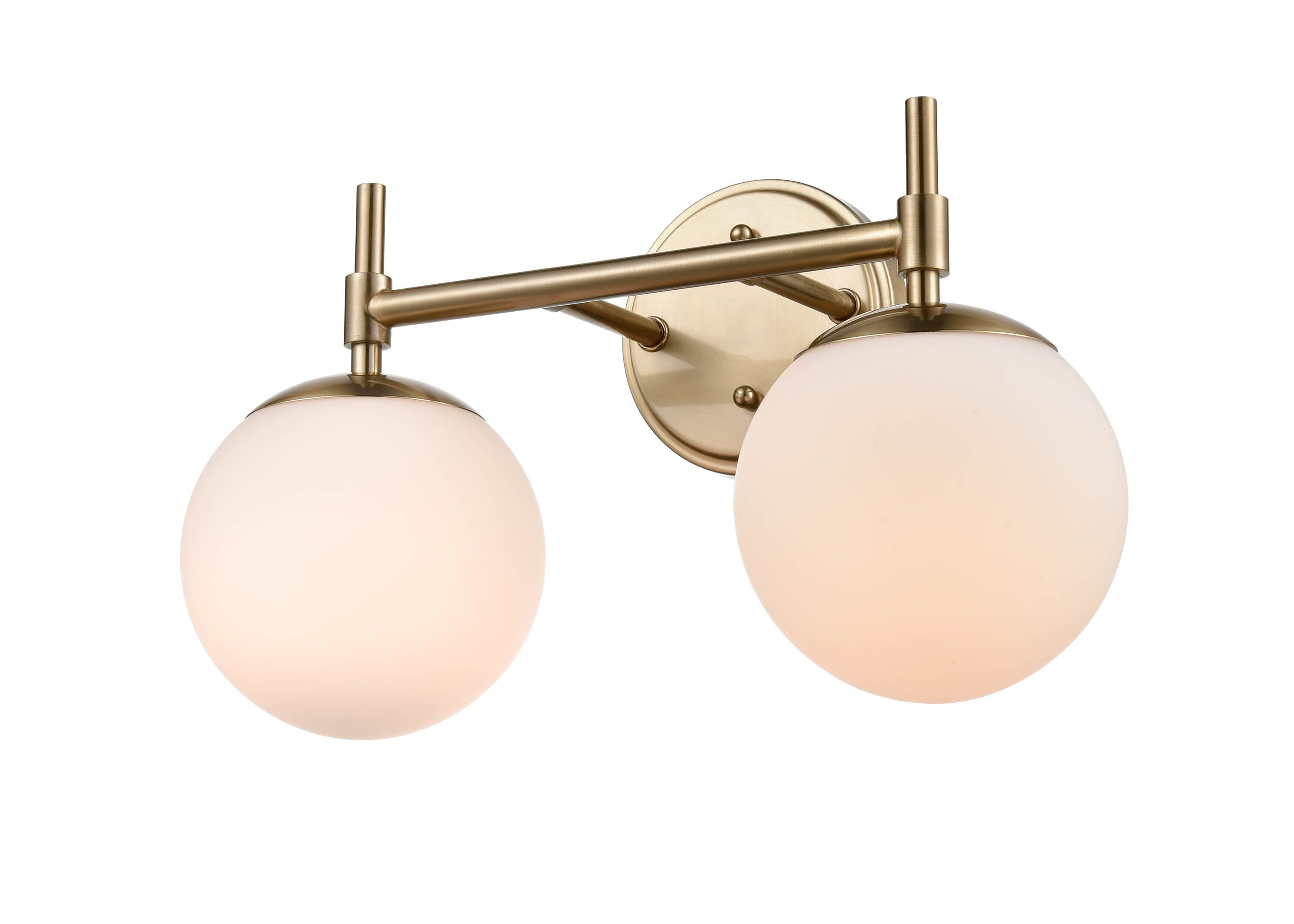 15.5" Modern Gold Dimmable Vanity Light with Opal Glass Shades