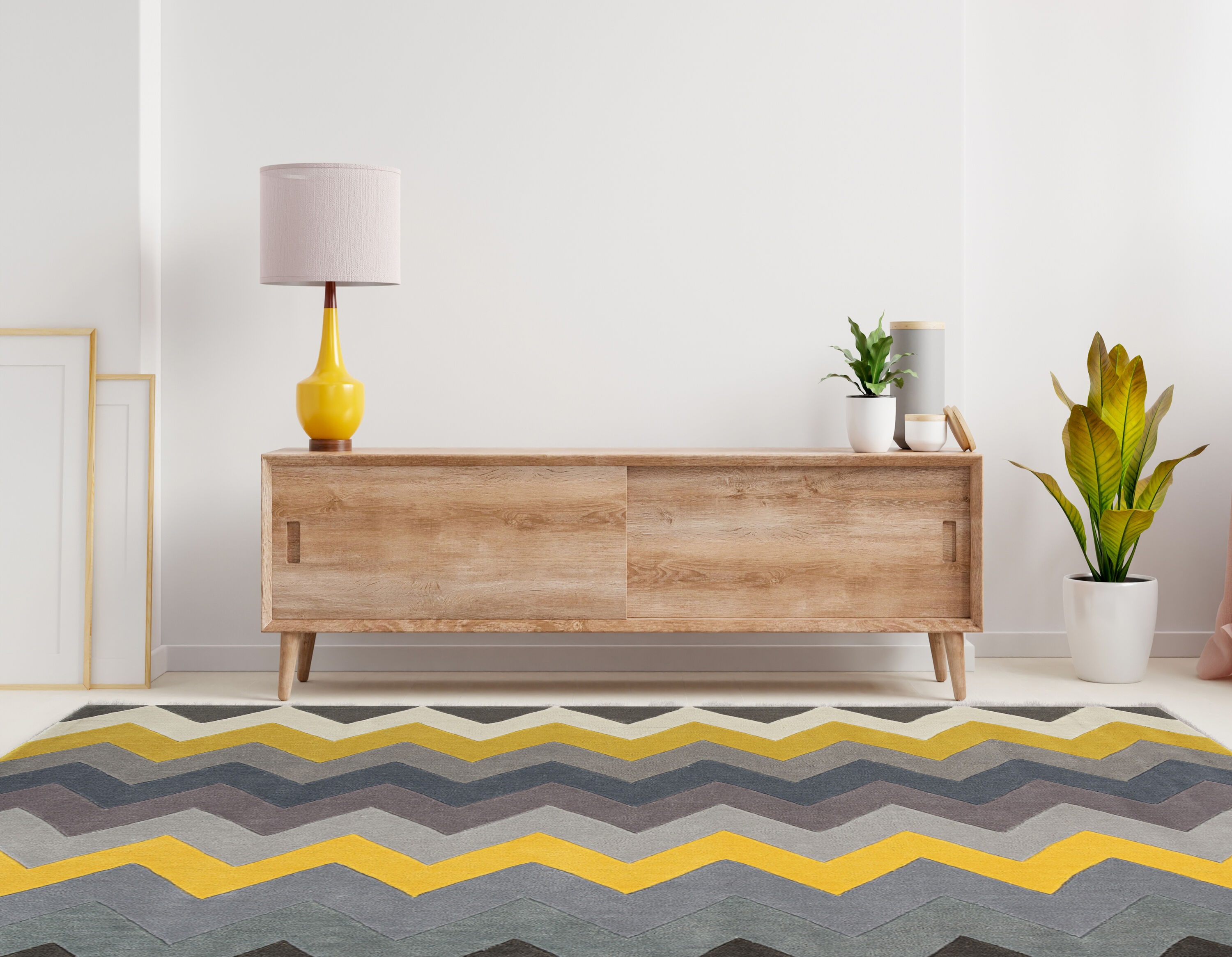 Linon RUG-TARL3581 Trio 8 X 10 (ft) Yellow and Gray Indoor Chevron Bohemian/Eclectic Area Rug