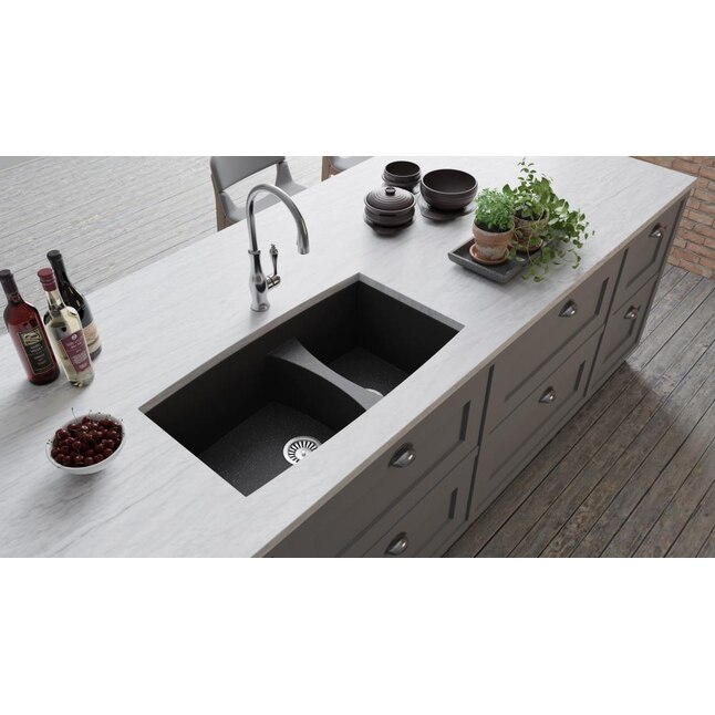 Lavello LSAL15U-BM Biano Undermount 32.94-in x 18.94-in Black Metallic Double Equal Bowl Kitchen Sink