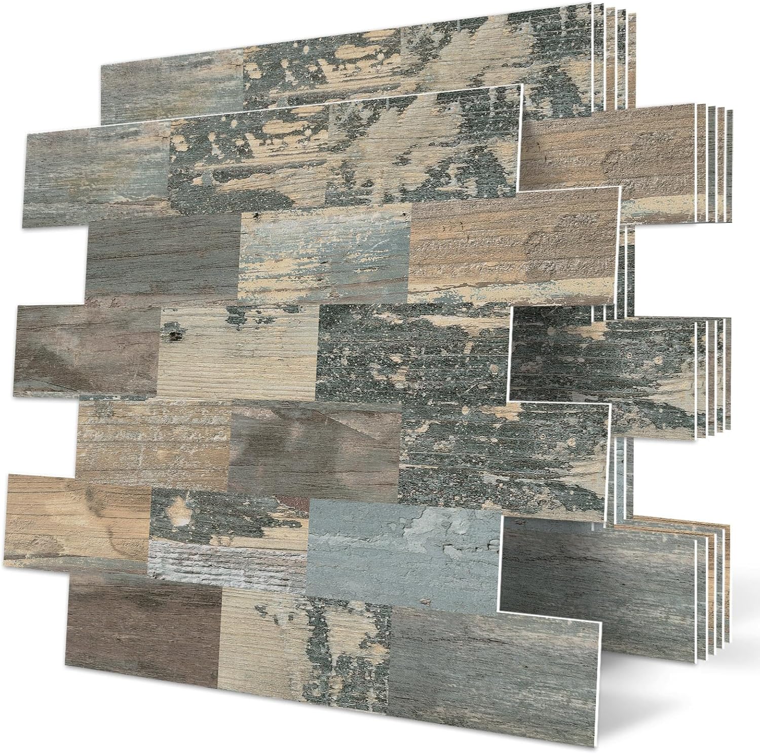 Dewoo 20 Sheet Peel and Stick Self Adhesive Wall Tiles Kitchen Backsplash Distressed Wood Look Vintage Old Fashion 13.5 x 11.4 Inch