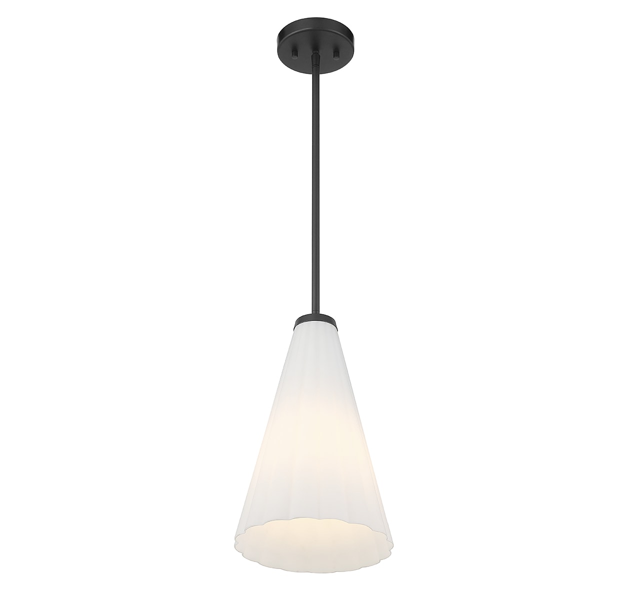 Elegant Bristol Fluted White Opal Glass Pendant with Matte Black Finish