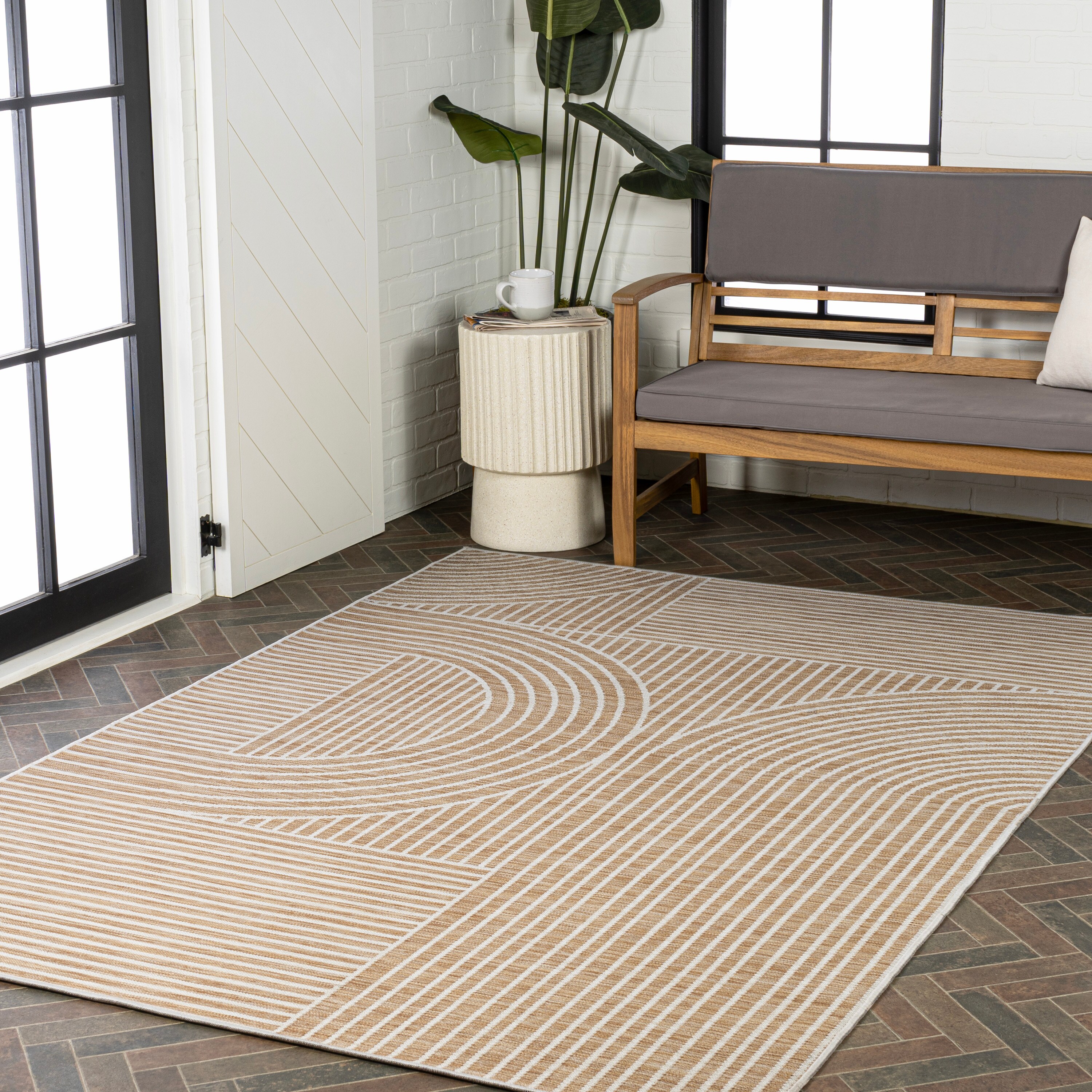 Zephyr Black and Cream Synthetic Stripe Reversible Rug 3' x 5'