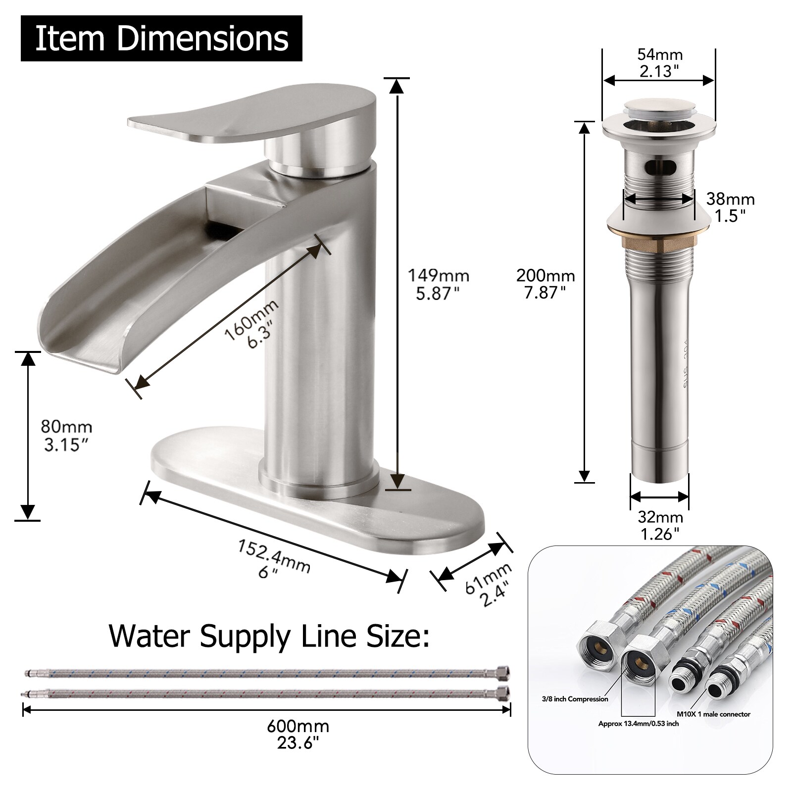 Brushed Nickel Single Handle Bathroom Faucet with Metal Drain Assembly