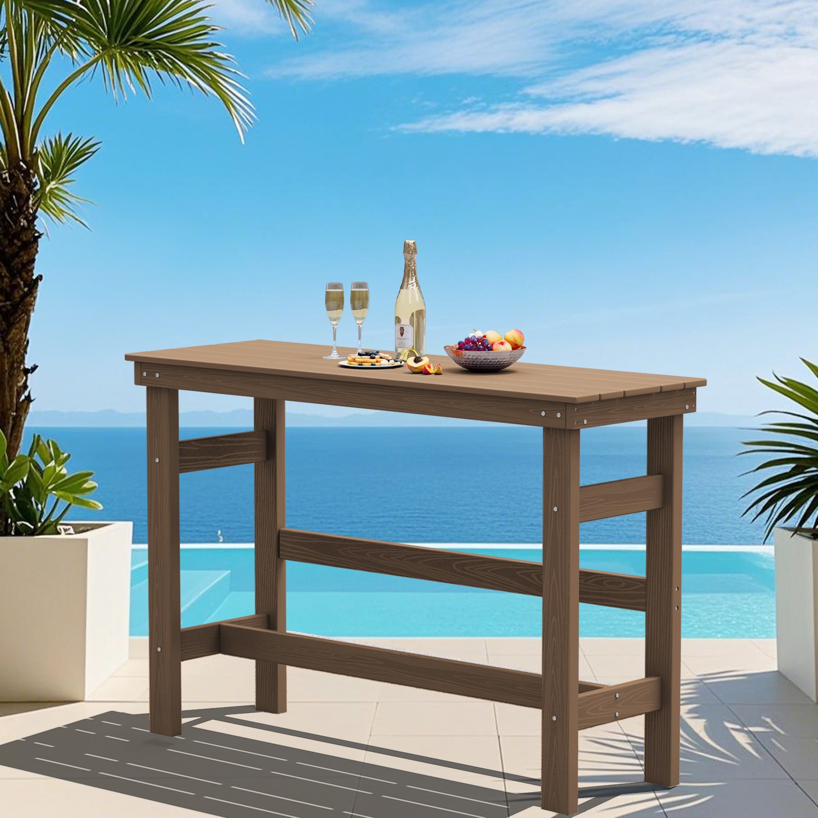JEAREY PEJYGBZ-BN All-Weather Rectangle Tall Bar Table for Patio Rectangle Outdoor Bar height 20.5-in W x 60.3-in L