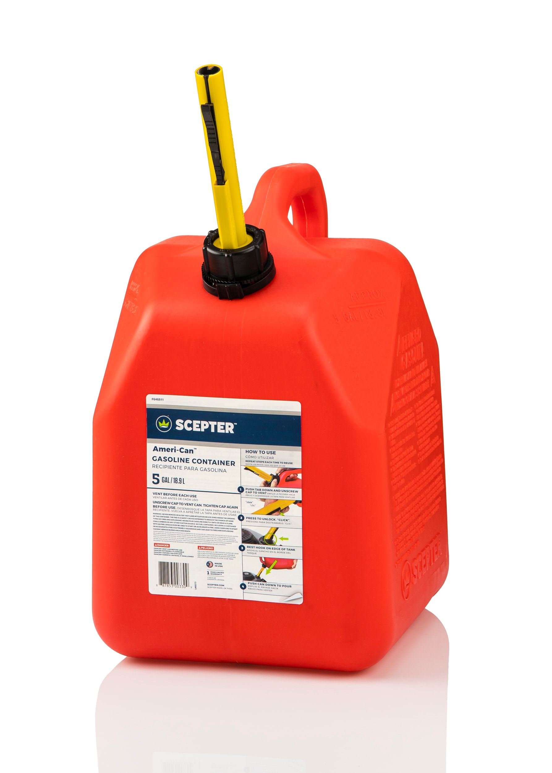 Scepter FG4G511 5-Gallon Plastic Gasoline Can