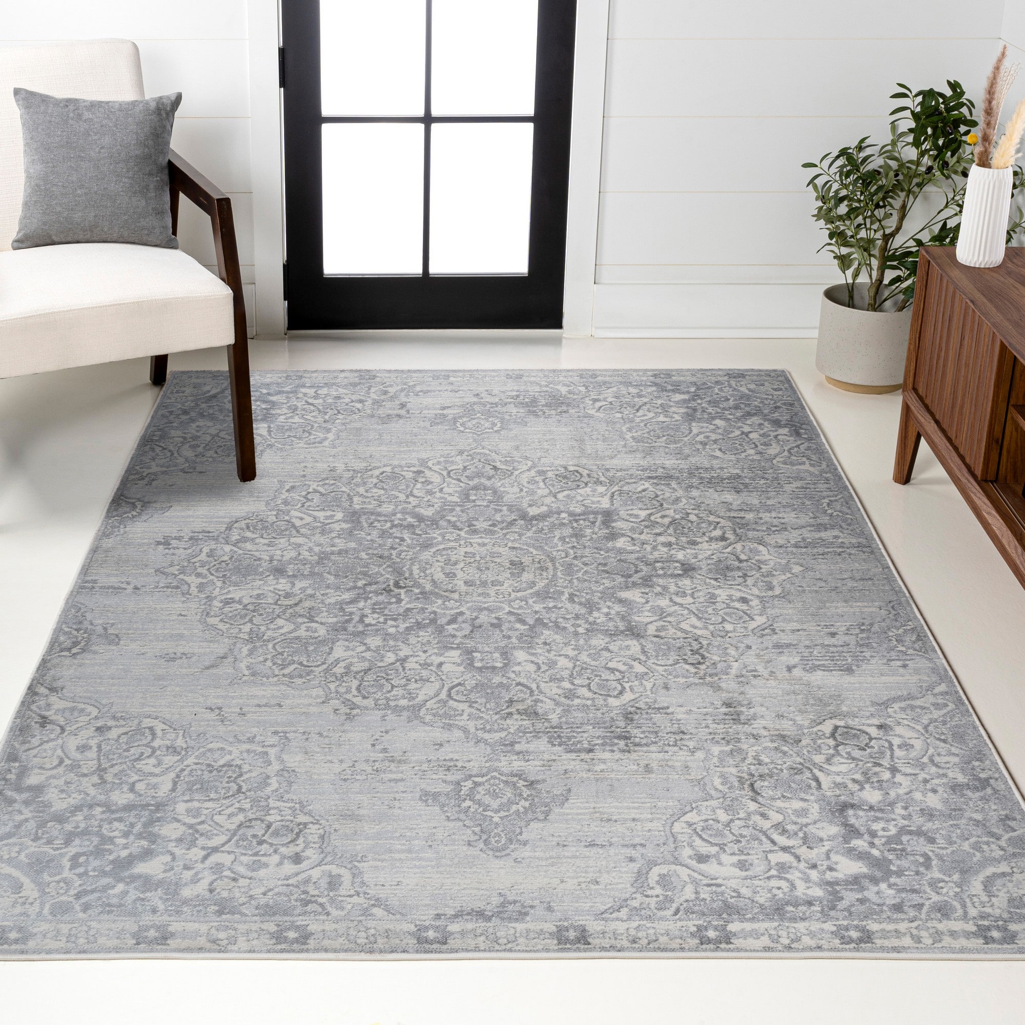 JONATHAN  Y MDP103B-4 MODERN PERSIAN Vintage Moroccan 4 x 6 (ft) Loomed Light Gray Rectangular Indoor Medallion Persian Pet Friendly Area rug
