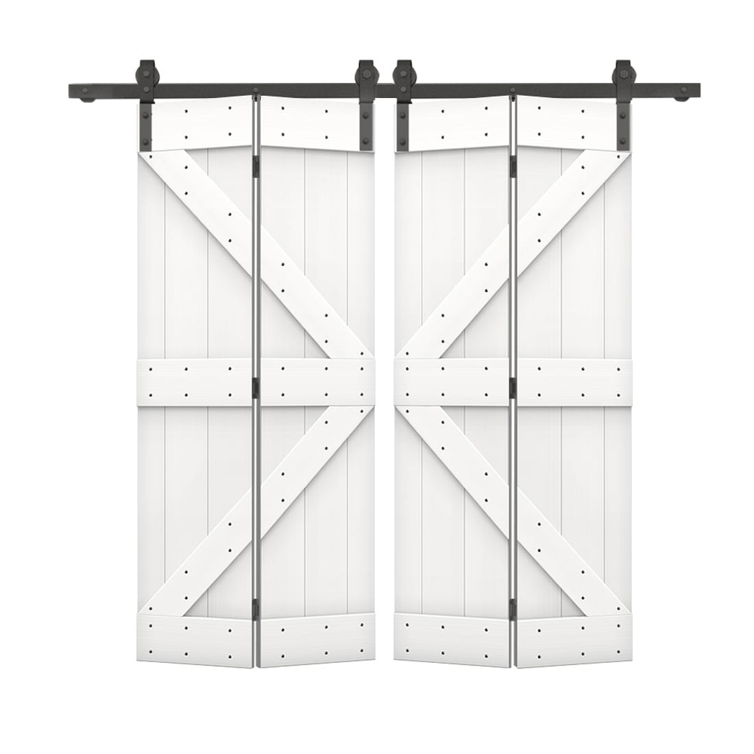 CALHOME BF1300S+K20W22 40-in x 84-in Pure White Stained K-frame Pine Wood Solid core Double bifold Barn Door (Hardware Included)