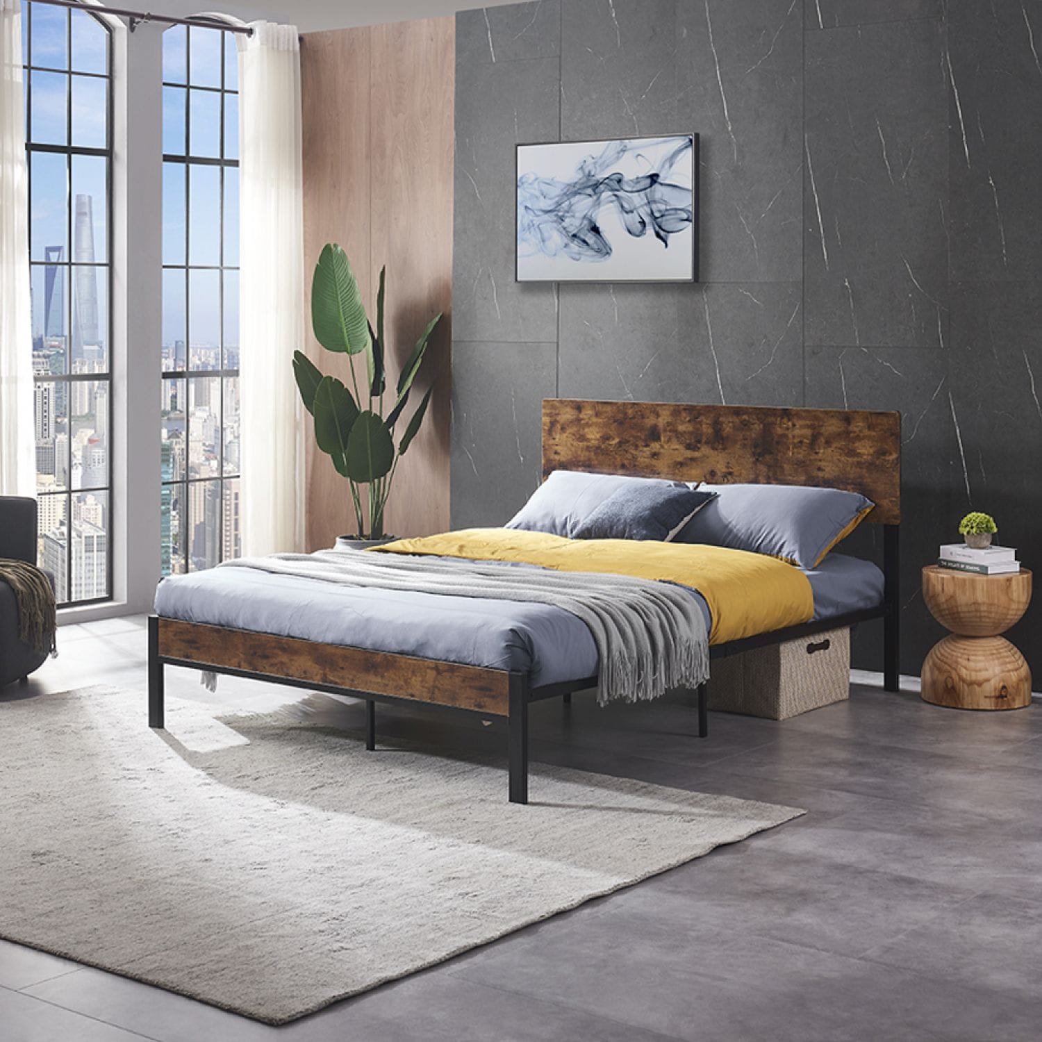 JASMODER W114141105 Black Full Composite Platform Bed with Storage