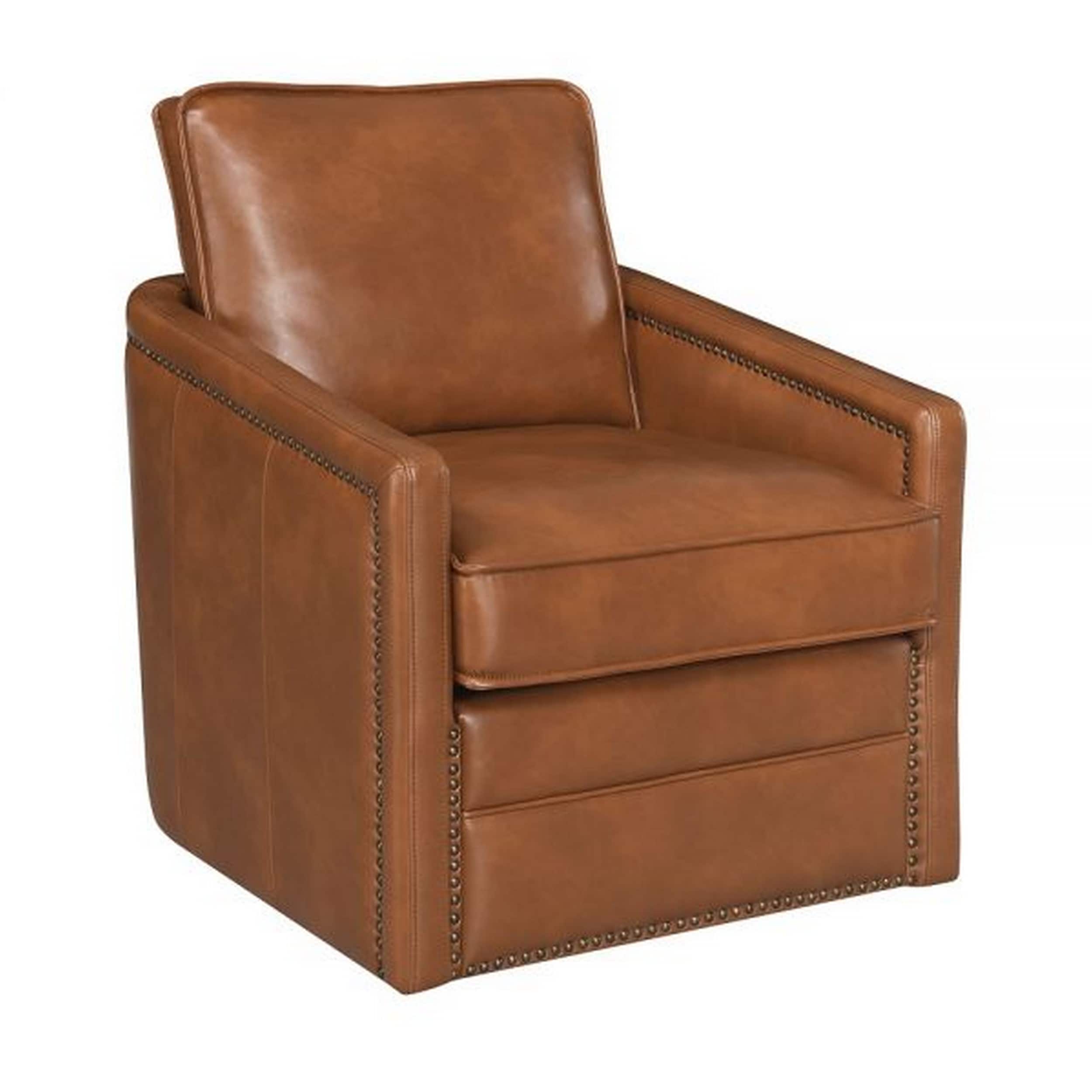 Brown Faux Leather Arm Chair with Barrel Design