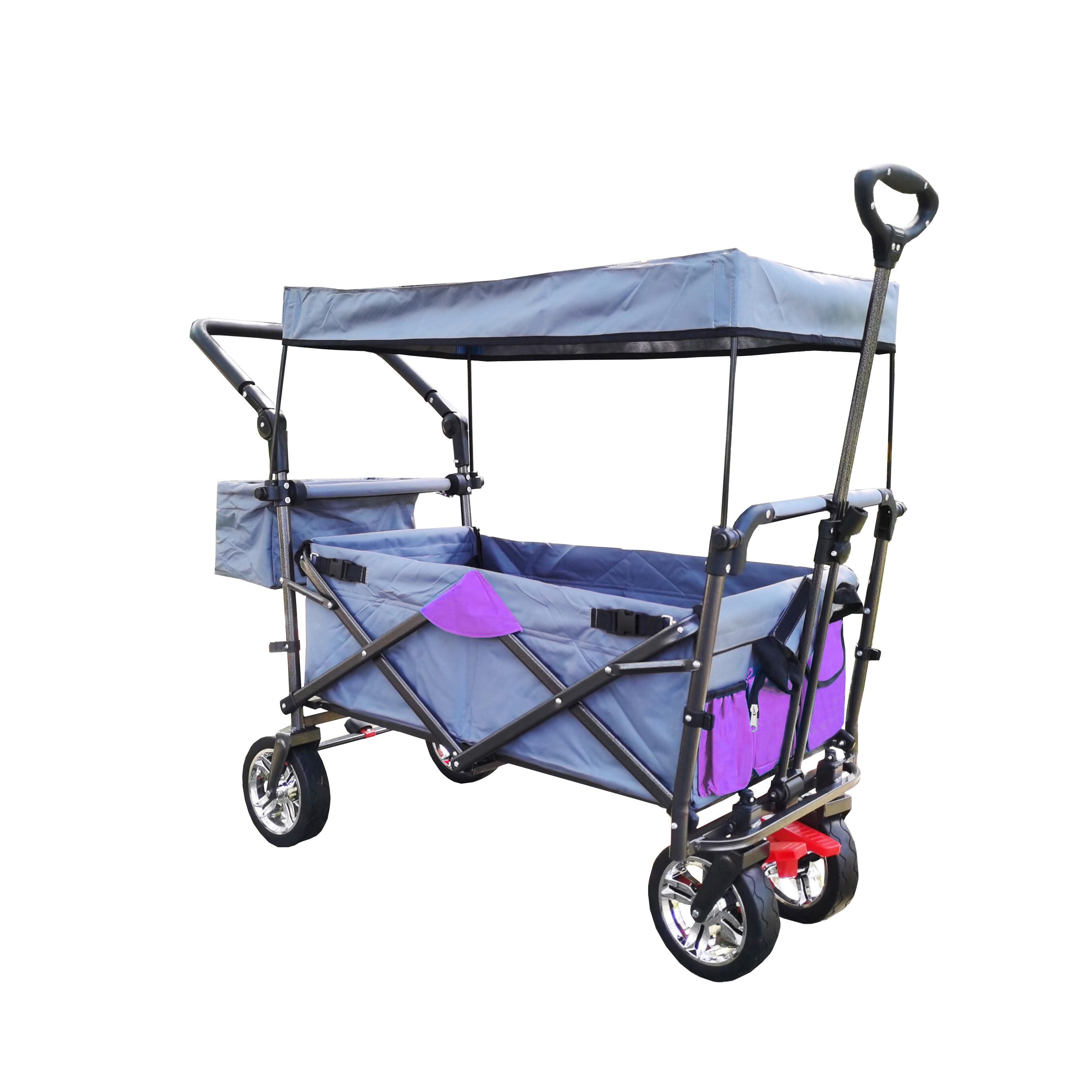 Bayfeve BF-7472-RN Outdoor Patio Yard Cart Push and  Pull Utility Folding Wagon with Removable Canopy