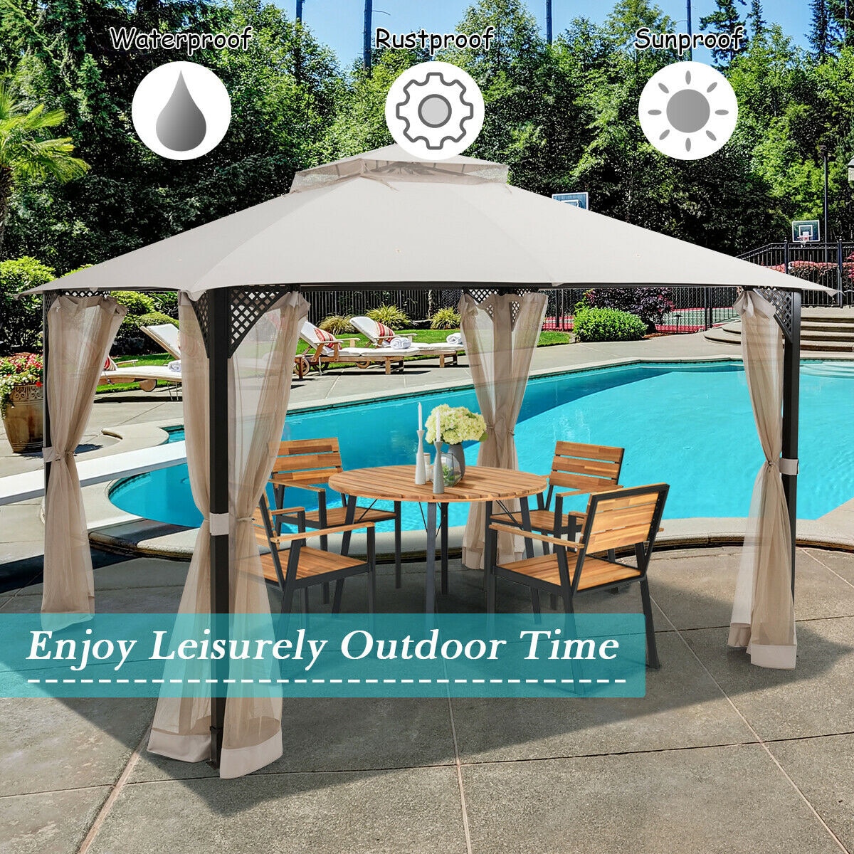 Forclover HYFE-70382BE Wood-Resin-Gazebos - View #4