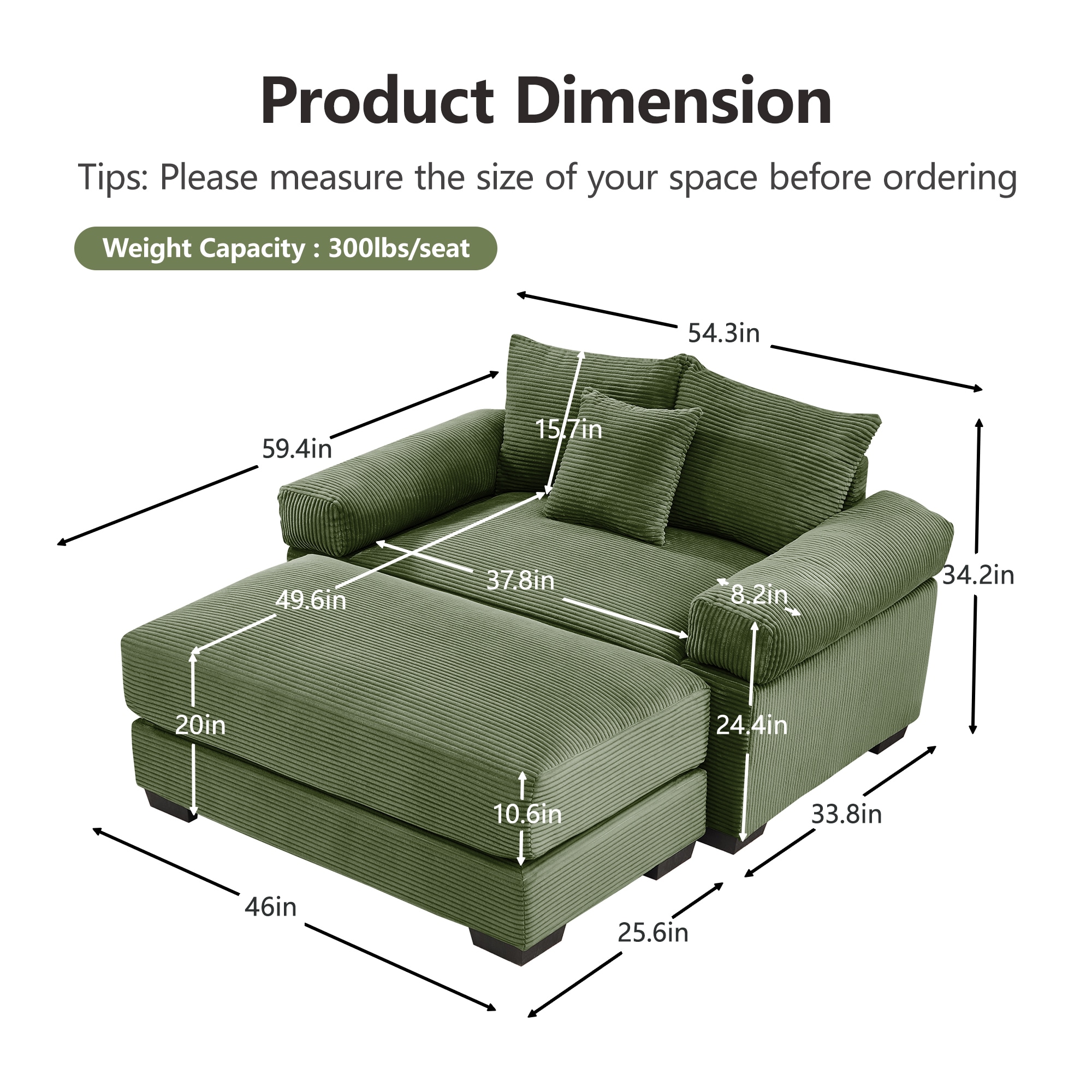 Homy Casa OCMSCB GR Sofas-Loveseats - View #2
