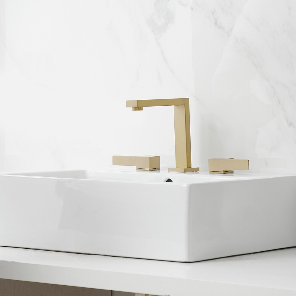Brushed Gold Widespread Double Handle Mid-Arc Bathroom Faucet