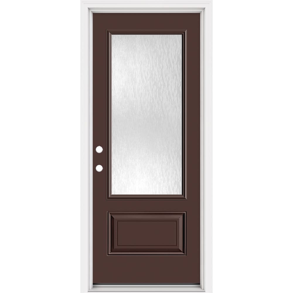 Masonite 321369 Steel Doors Series 32-in x 80-in x Steel No glass Right-hand inswing Chocolate Painted Prehung Front Door with Brickmould Insulating core