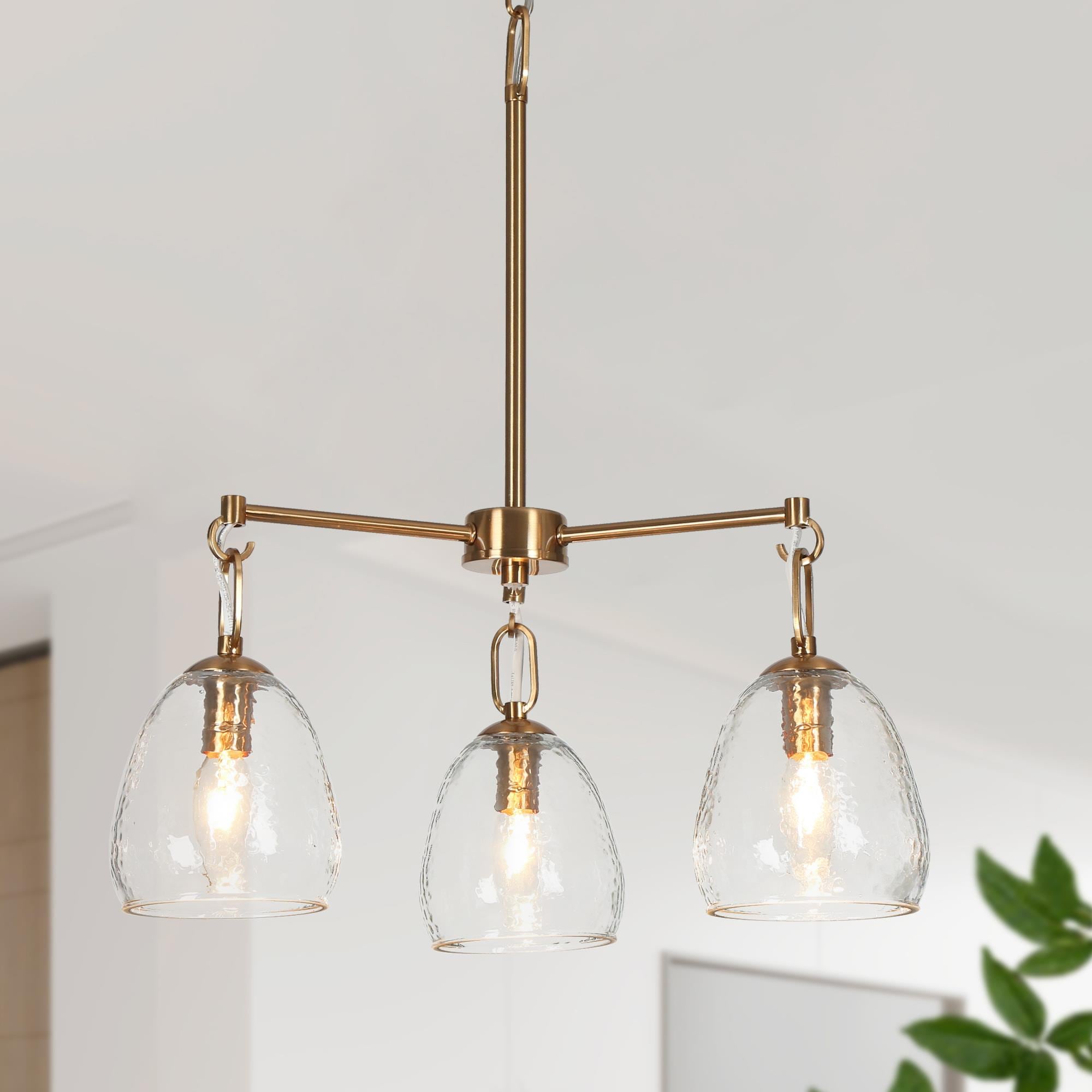 LNC LQZZR2270C3N8C Blobfish 3 -Light Polished Gold and Water Glass Modern/contemporary Textured glass Globe Medium Hanging Convertible pendant/Semi-flush