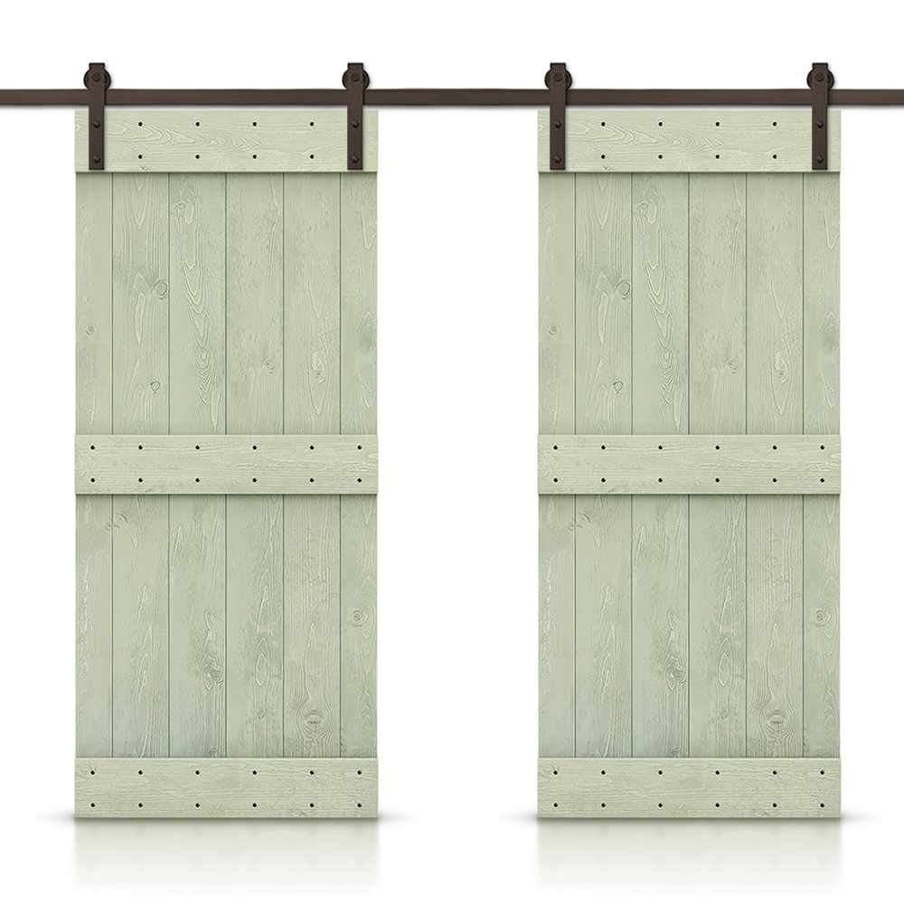 CALHOME CN+(2)S11-AB+03-36LG 72-in x 84-in Sage green Pine Wood Solid core Double Barn Door (Hardware Included)
