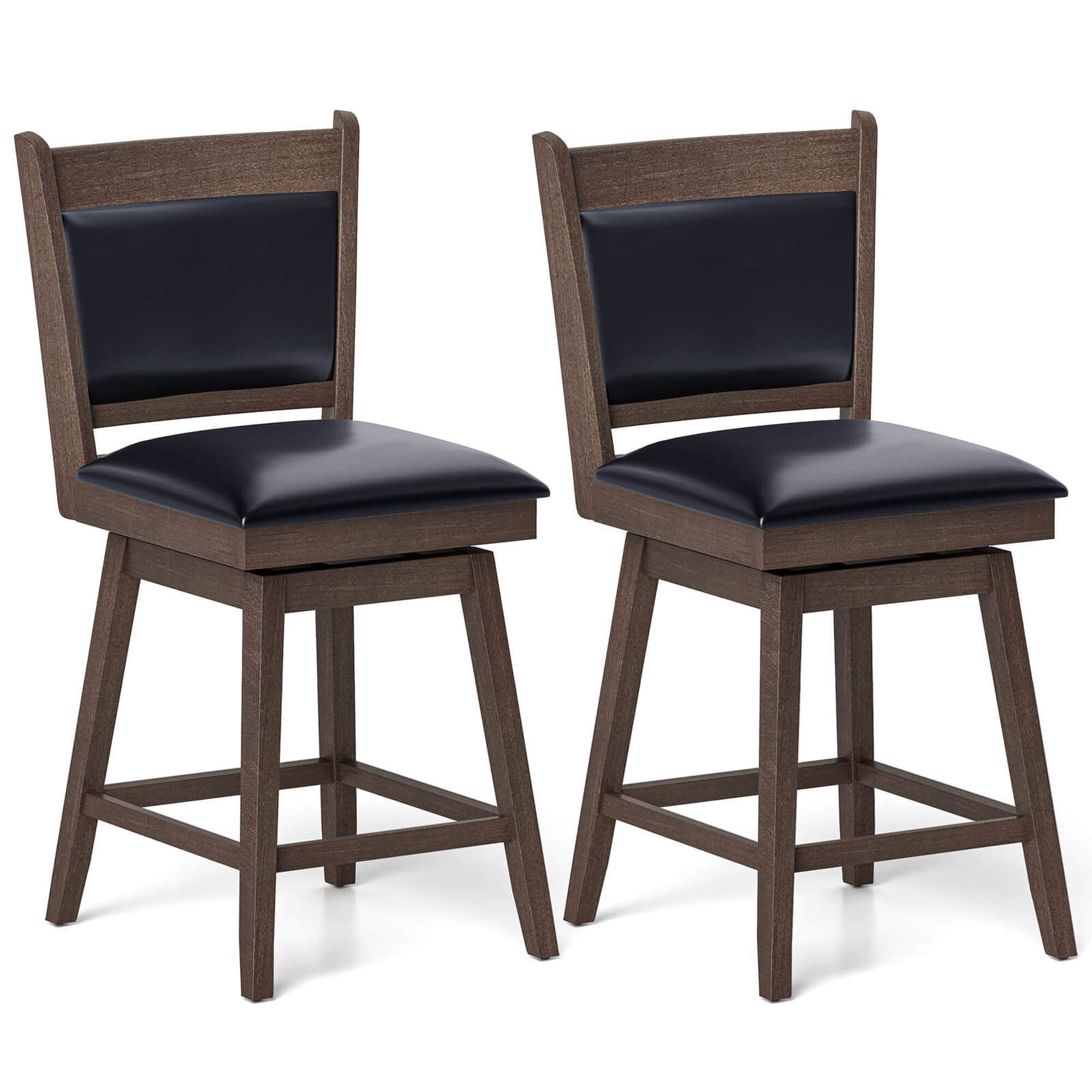 Costway HCST04622 Set of 2 Black and Light Gray 38-in H Extra tall (34-in and up) Square Seat Upholstered Swivel Wood Back Bar Stool Back