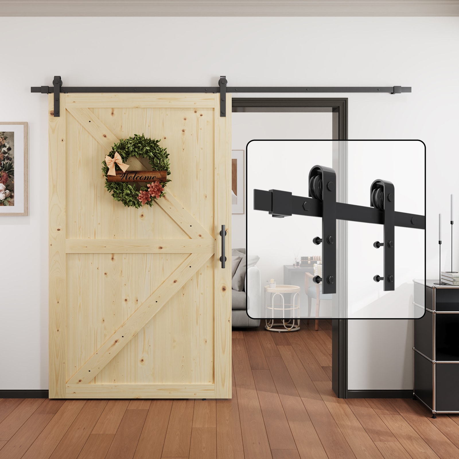 LOVMOR 9FT Sliding Barn Door Hardware Track kit Fit 54 in. Wide Single Door Panel J Roller #J-9FT1D-X0028TZRIR